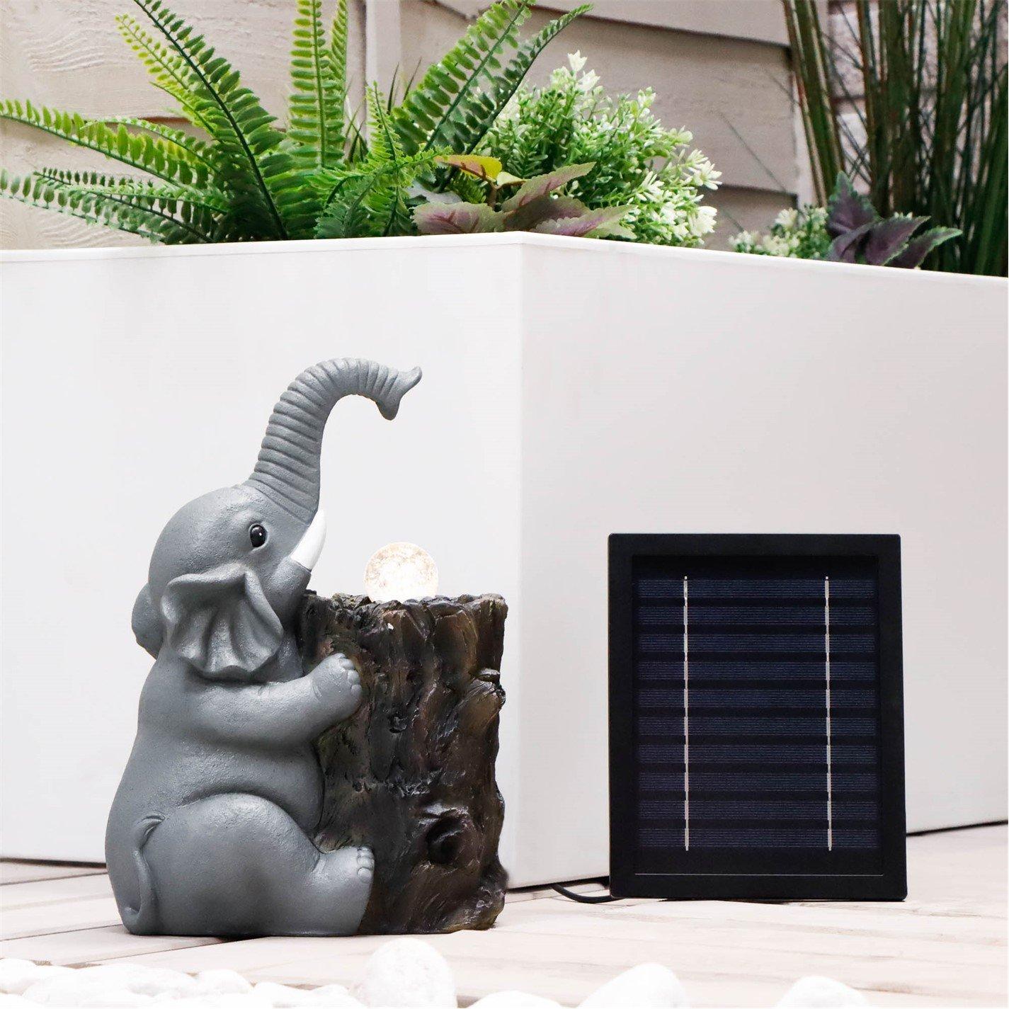 Grey - Streetwize - Solar Water Feature with Battery Backup - Elephant with Ball - 6