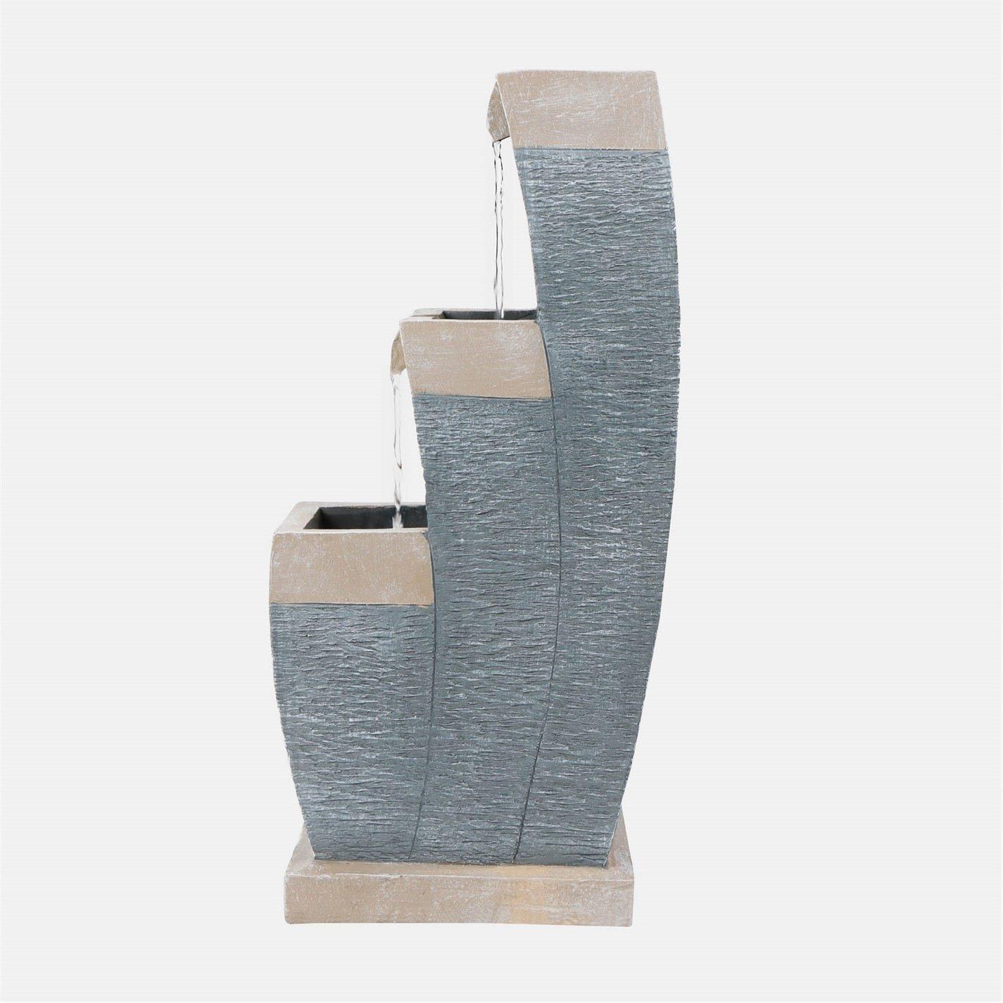 Grey - Streetwize - Solar Water Feature with Battery Backup - Three-Tier Fountain - 2