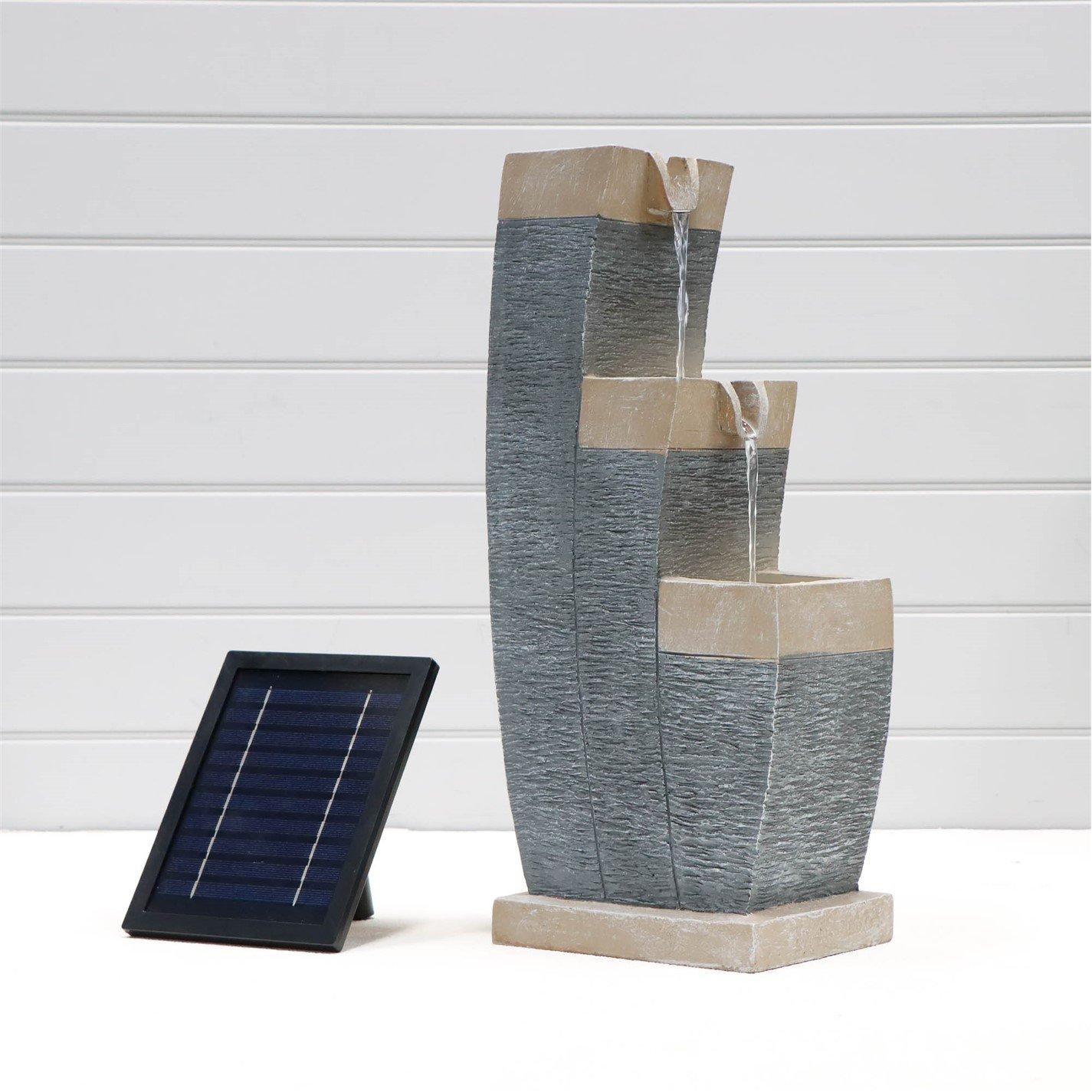 Grey - Streetwize - Solar Water Feature with Battery Backup - Three-Tier Fountain - 6