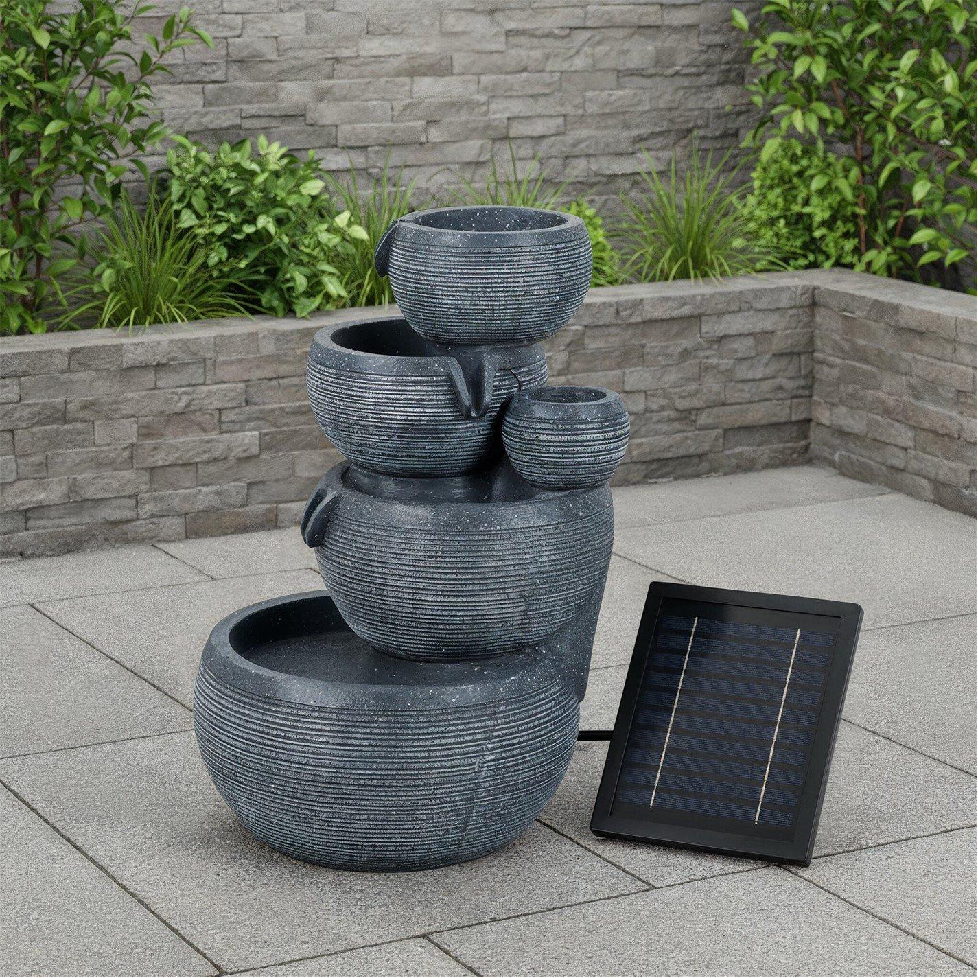 Black - Streetwize - Solar Water Feature with Battery Backup - Natural Cascade - 1