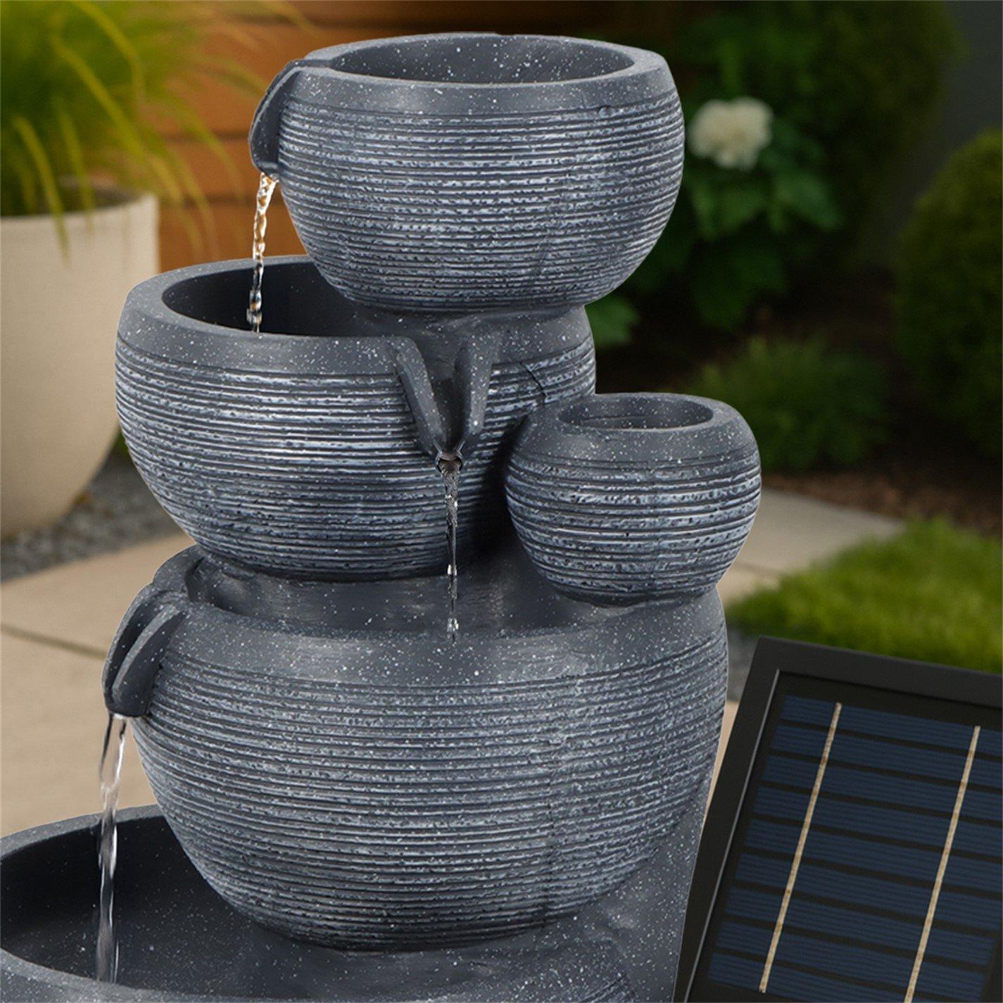 Black - Streetwize - Solar Water Feature with Battery Backup - Natural Cascade - 3