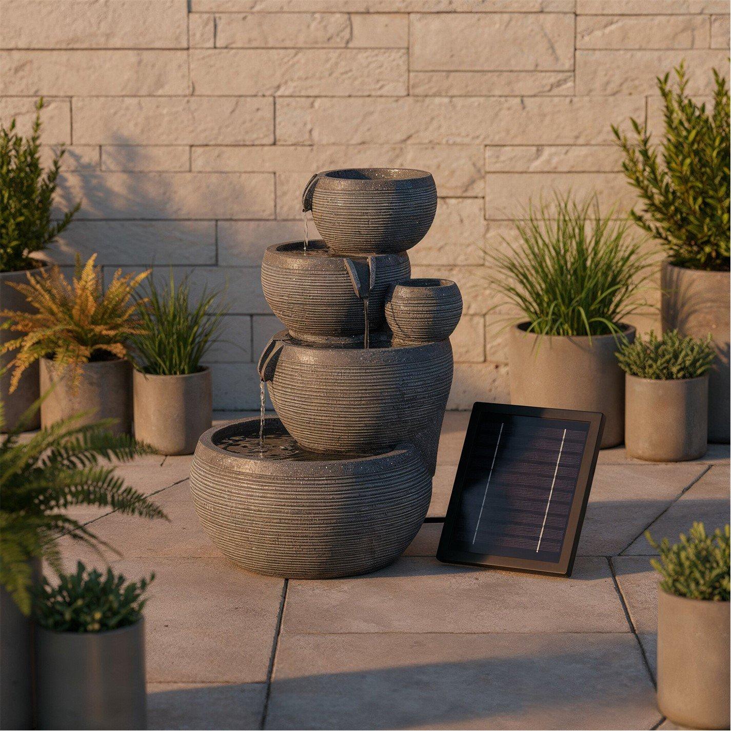 Black - Streetwize - Solar Water Feature with Battery Backup - Natural Cascade - 4