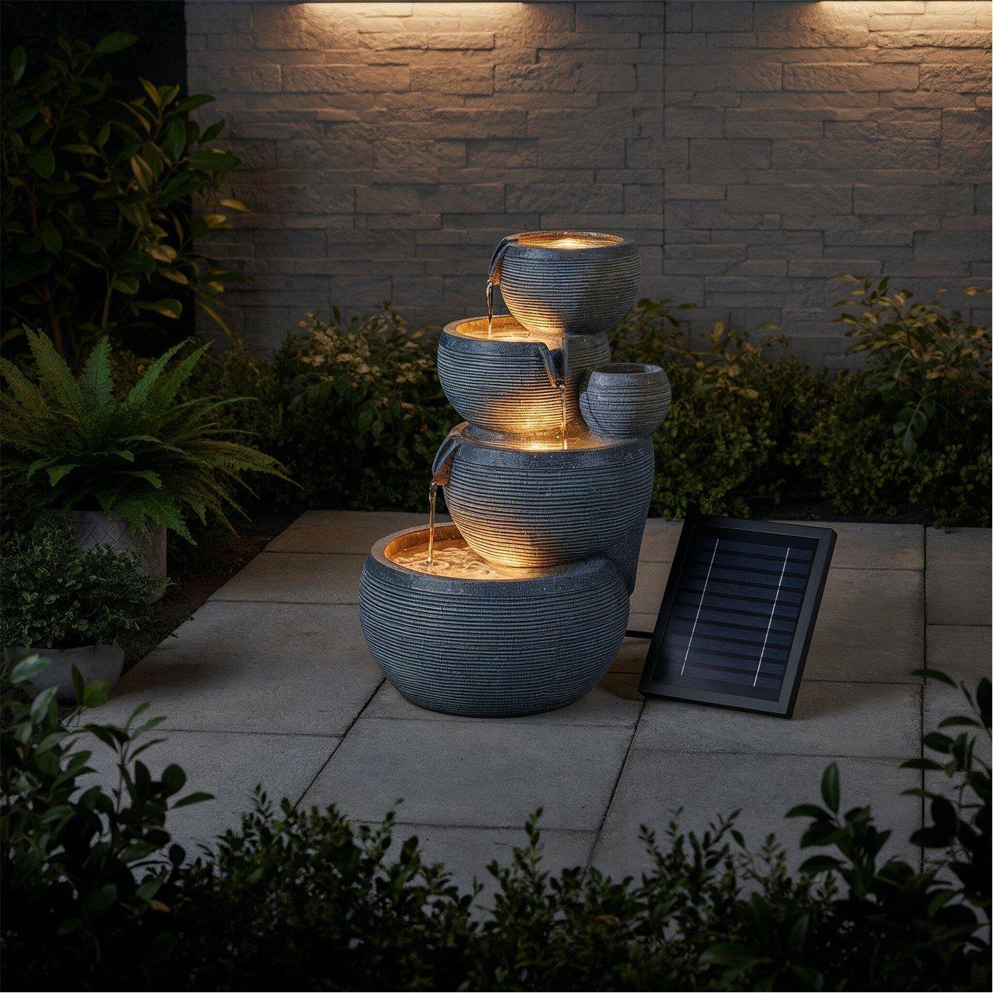 Black - Streetwize - Solar Water Feature with Battery Backup - Natural Cascade - 6