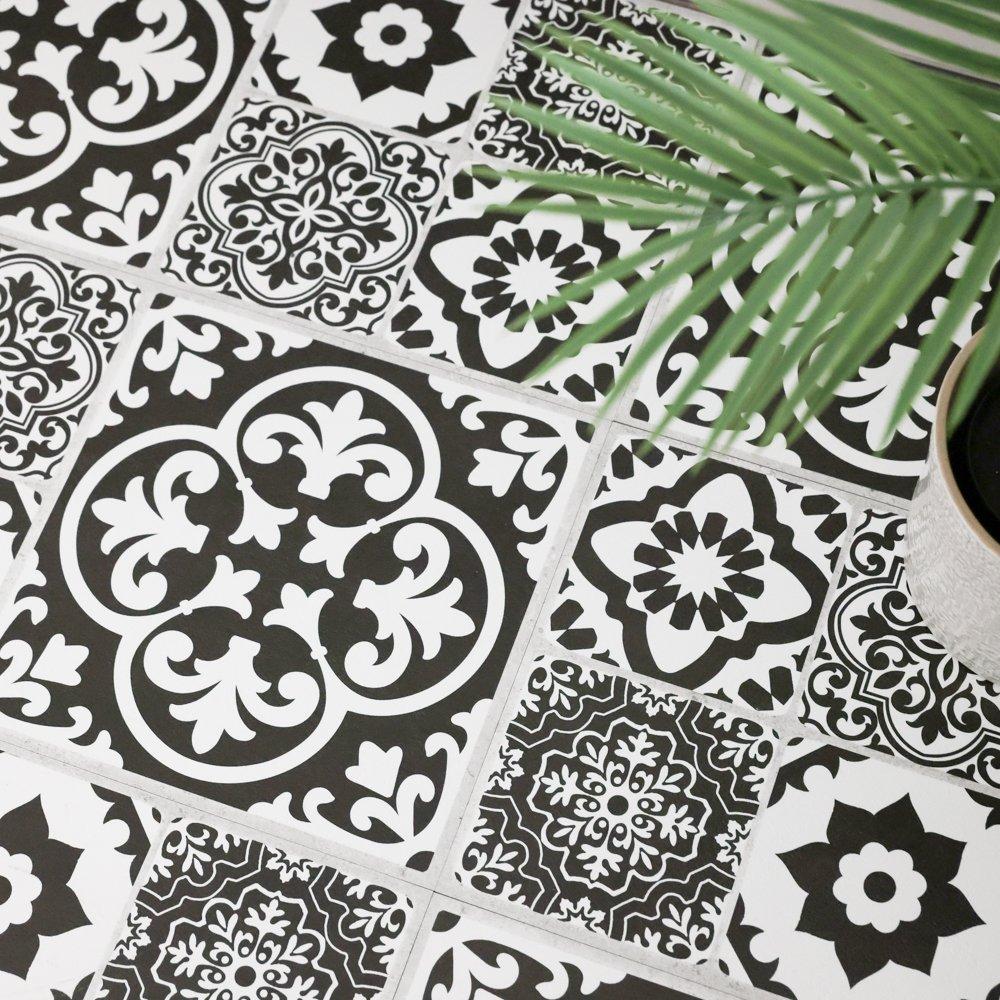 Black & White - Floor Pops - Self Adhesive Vinyl Floor Tiles Valencia Charcoal - 3