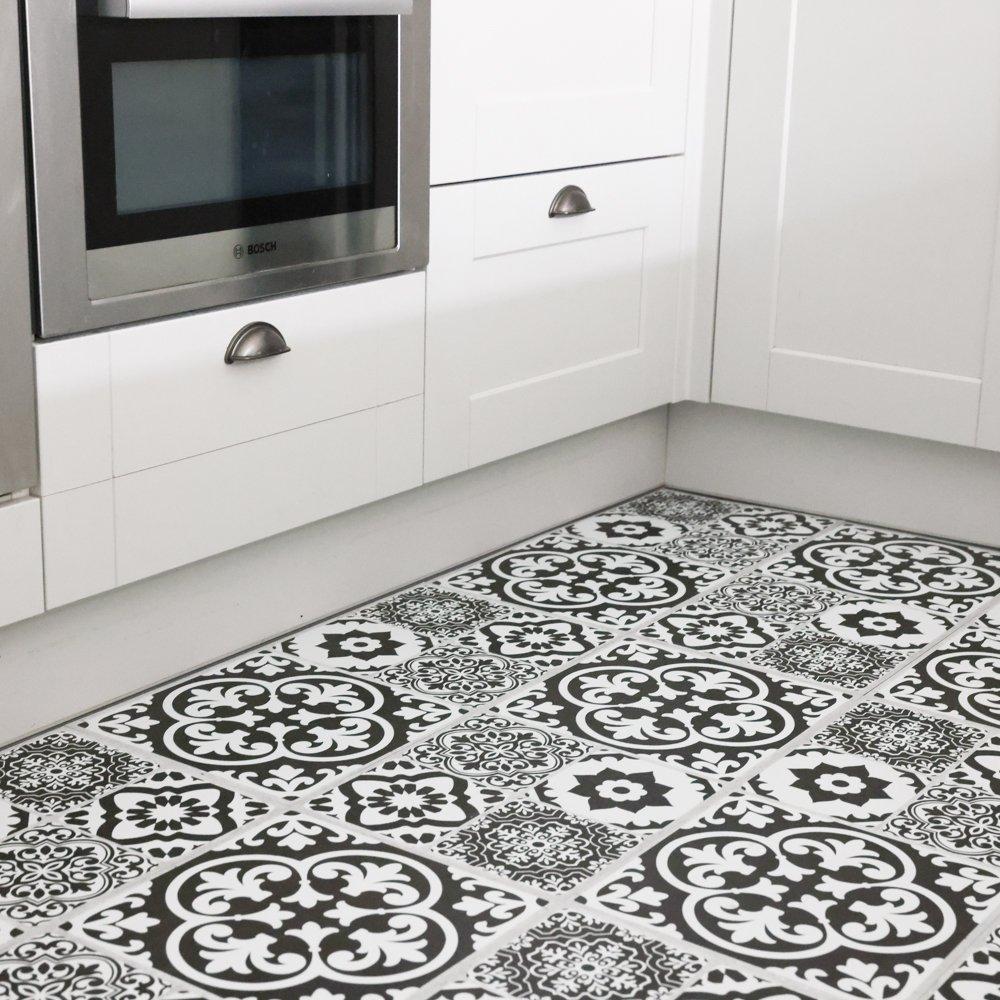 Black & White - Floor Pops - Self Adhesive Vinyl Floor Tiles Valencia Charcoal - 4