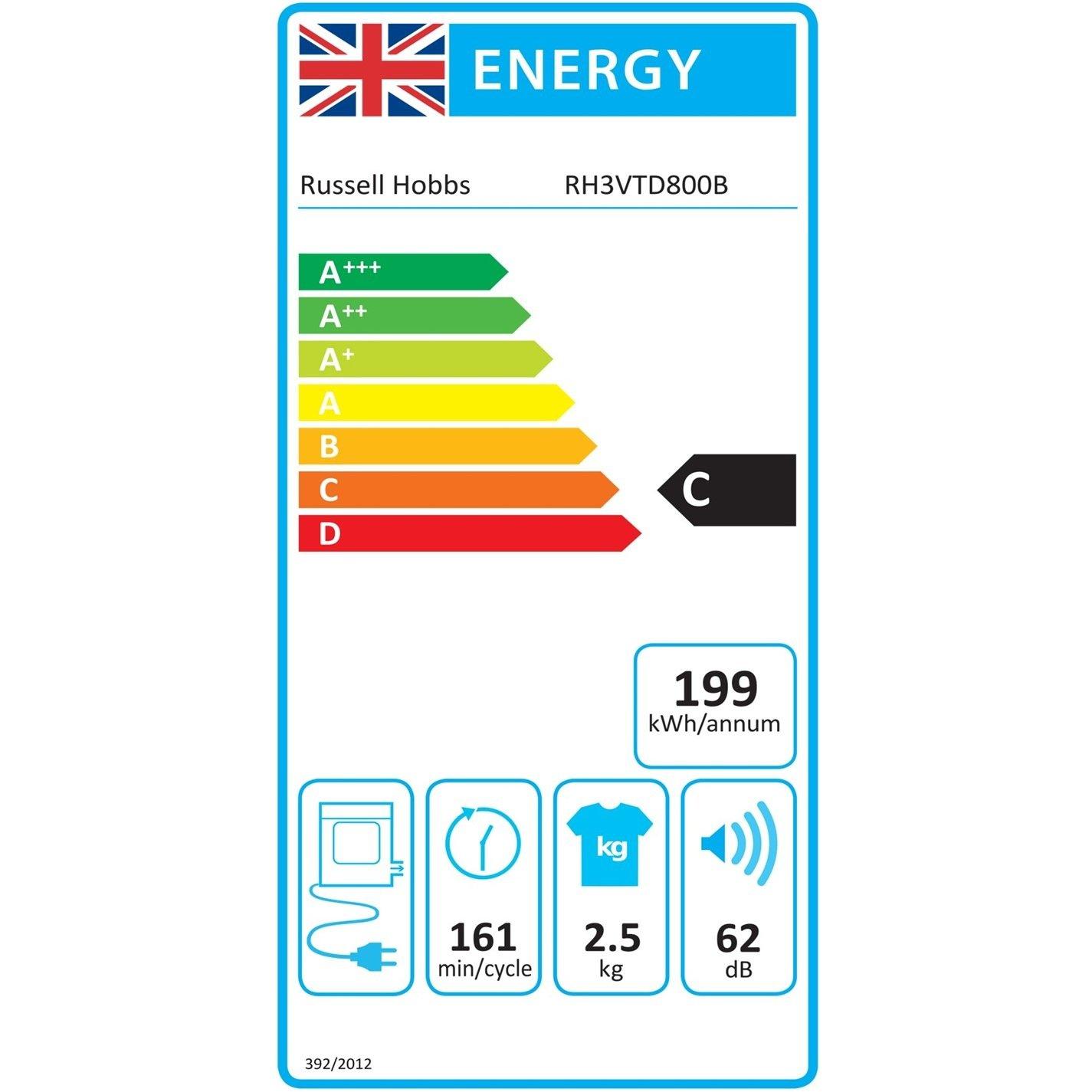 Black - Russell Hobbs - RH3VTD800B 2.5kg Vented Tumble Dryer - 12