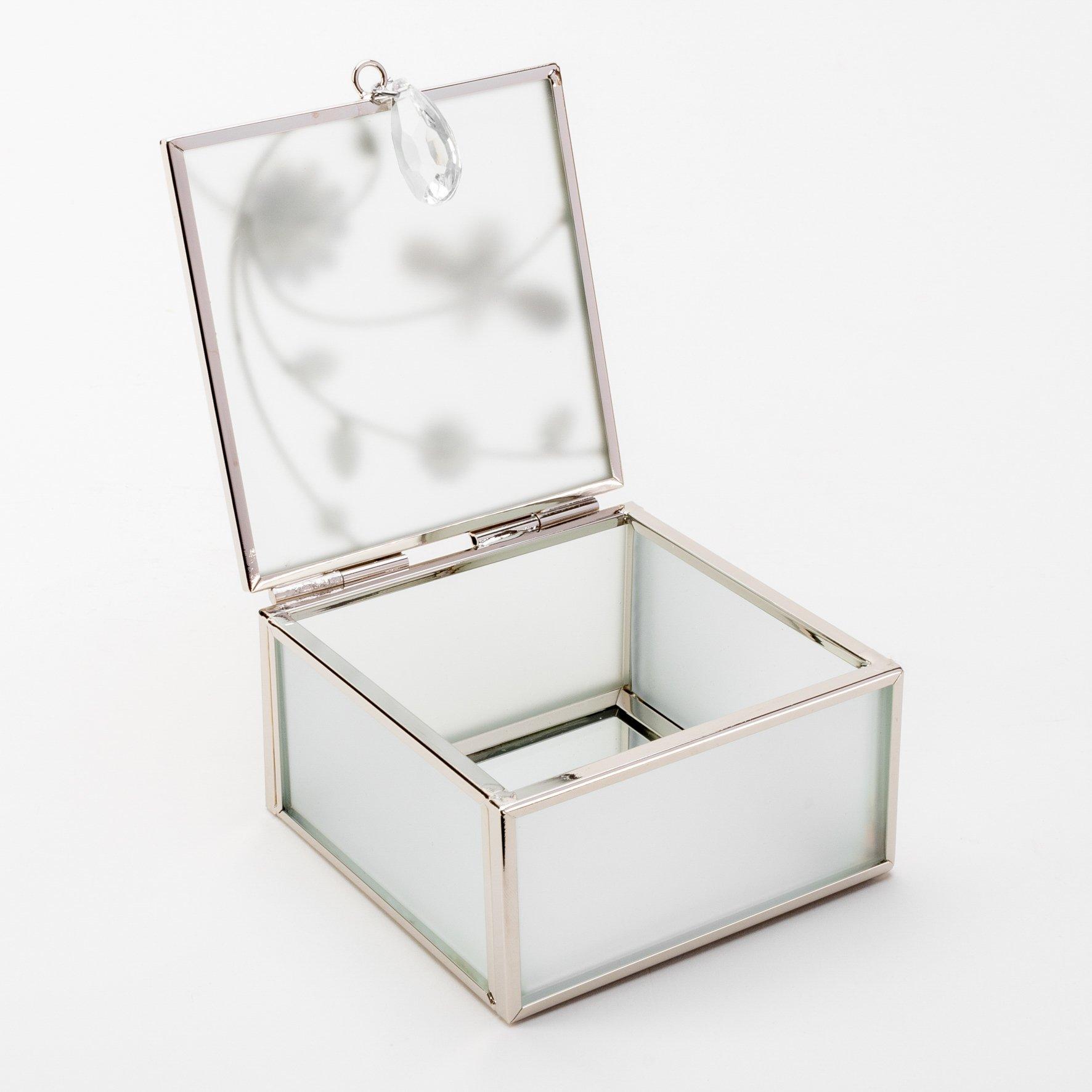 Silver - Sophia - Glass & Wire Bumble Bee Square Trinket Box - 2