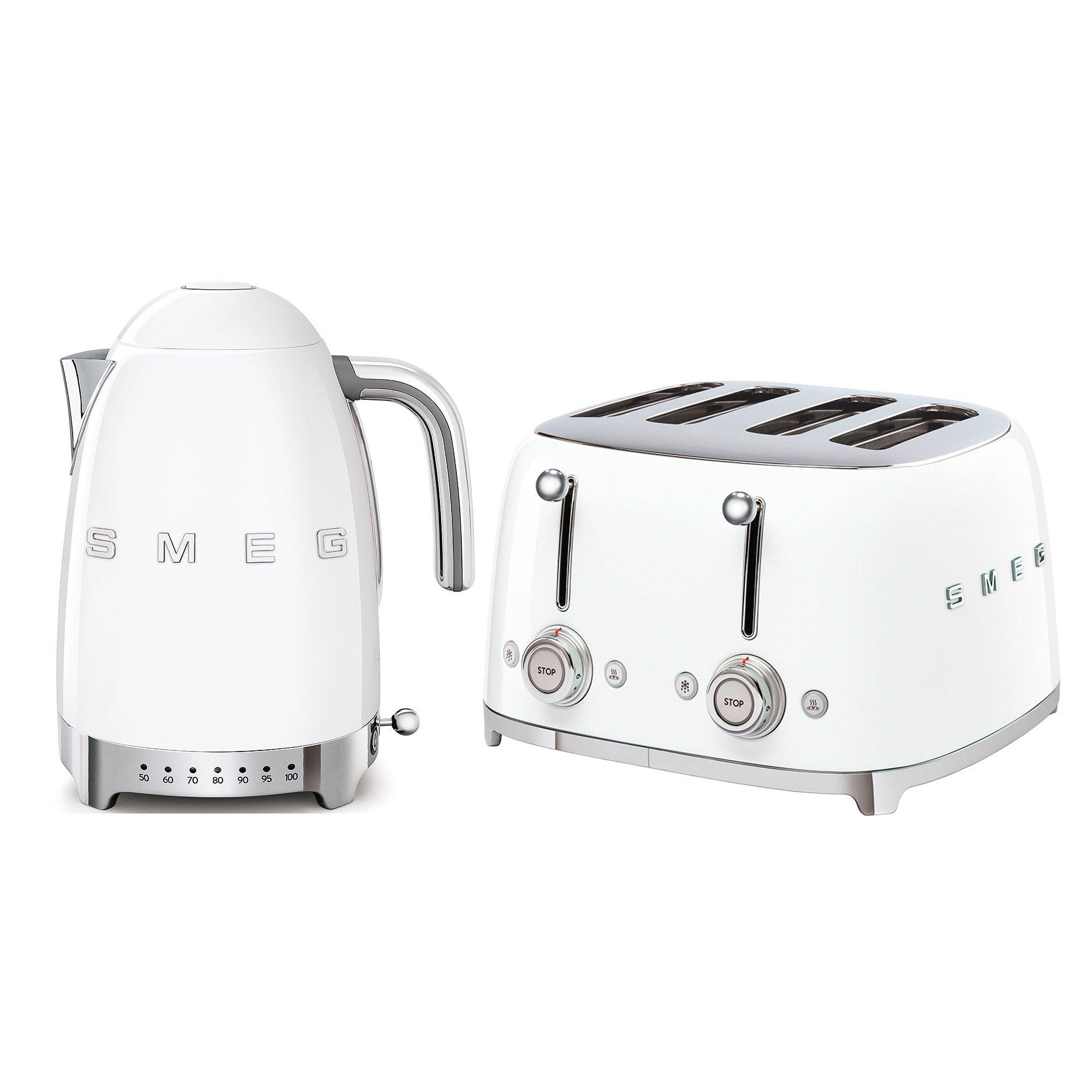 White - Smeg - Smeg 50s Retro 1.7L Kettle + 4-Slice Toaster White - 1