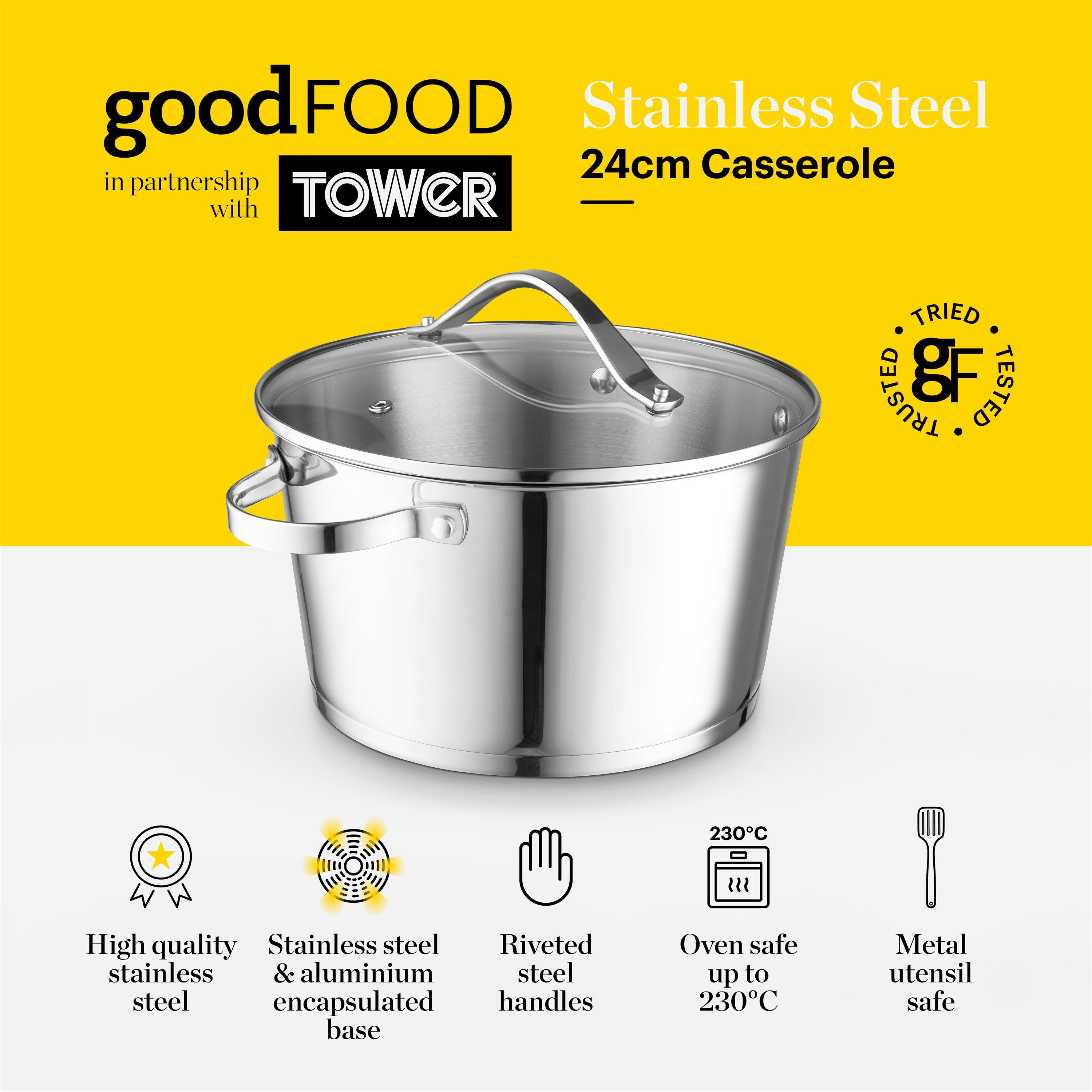 Stainless Steel - Good Food - Stainless Steel 24cm Casserole with Lid - 2
