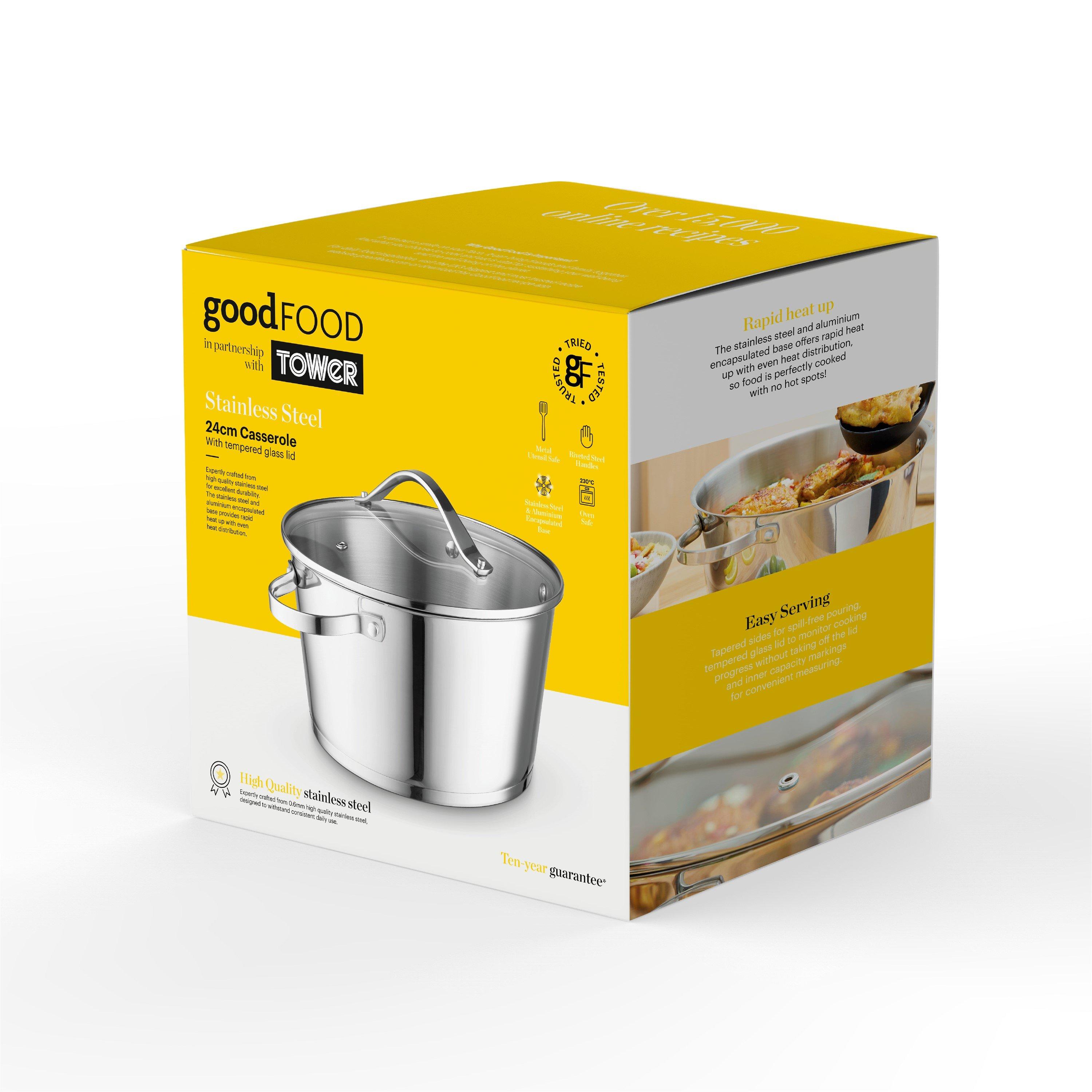 Stainless Steel - Good Food - Stainless Steel 24cm Casserole with Lid - 10