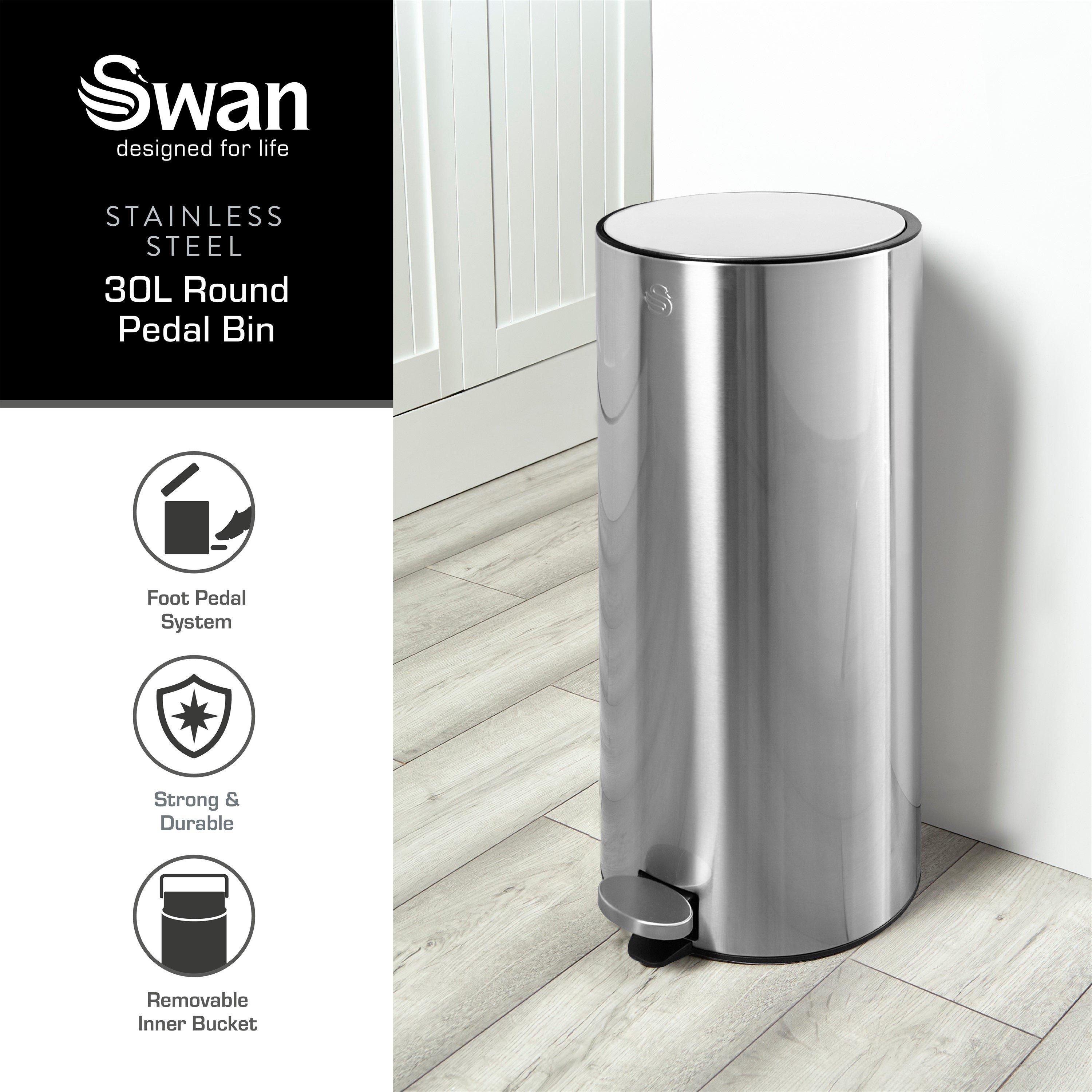 Stainless Steel - Swan - 30L Round Pedal Bin - 2