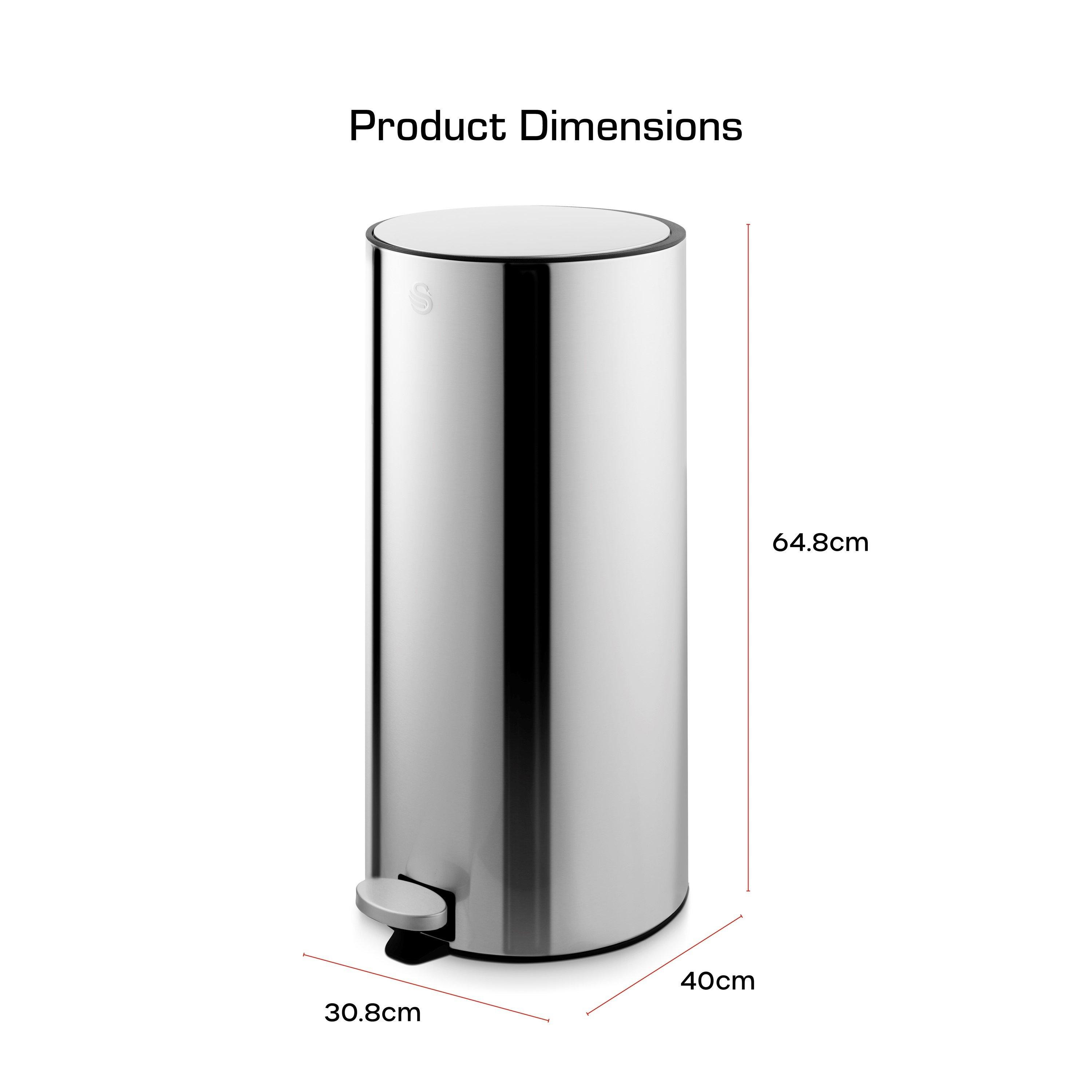 Stainless Steel - Swan - 30L Round Pedal Bin - 6