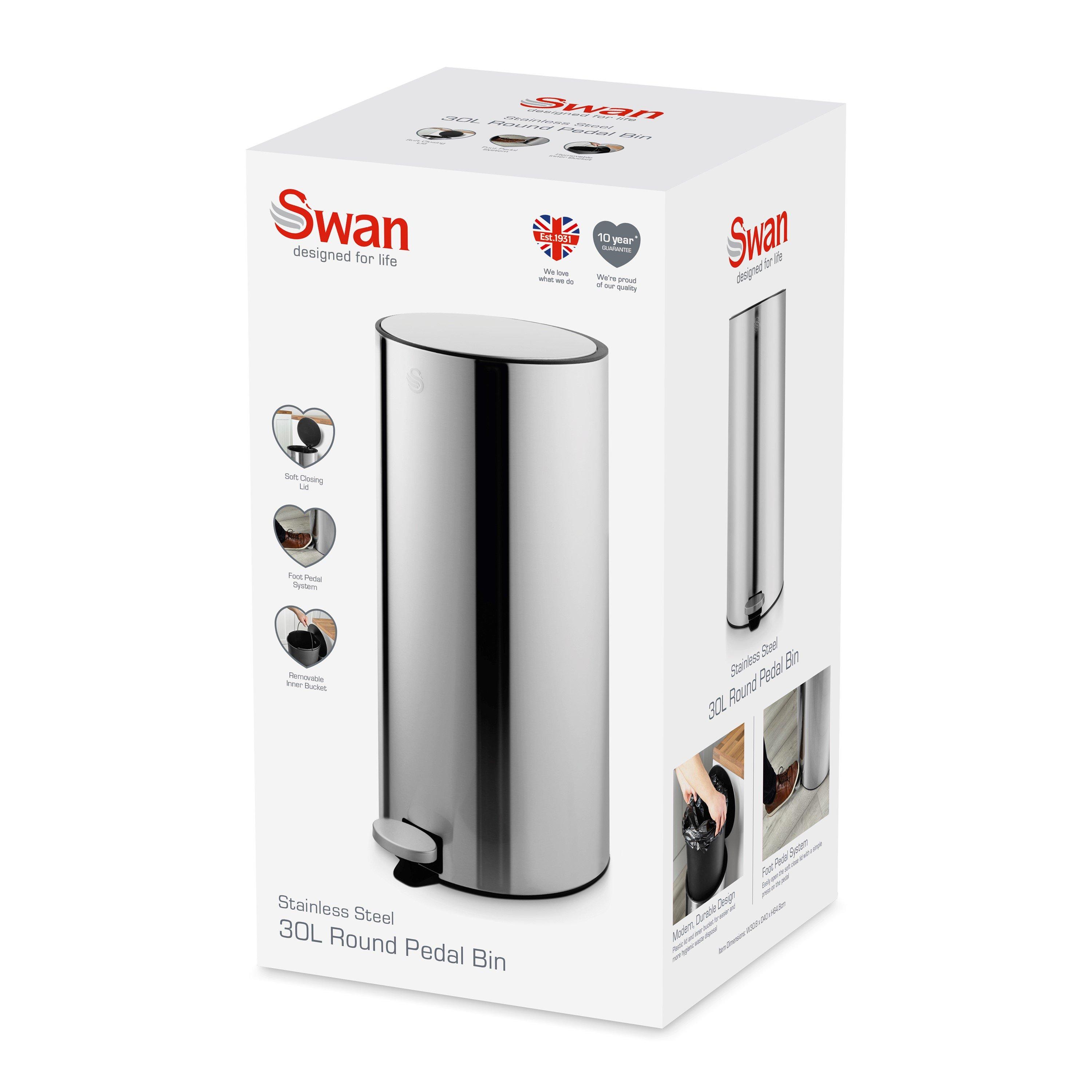 Stainless Steel - Swan - 30L Round Pedal Bin - 9