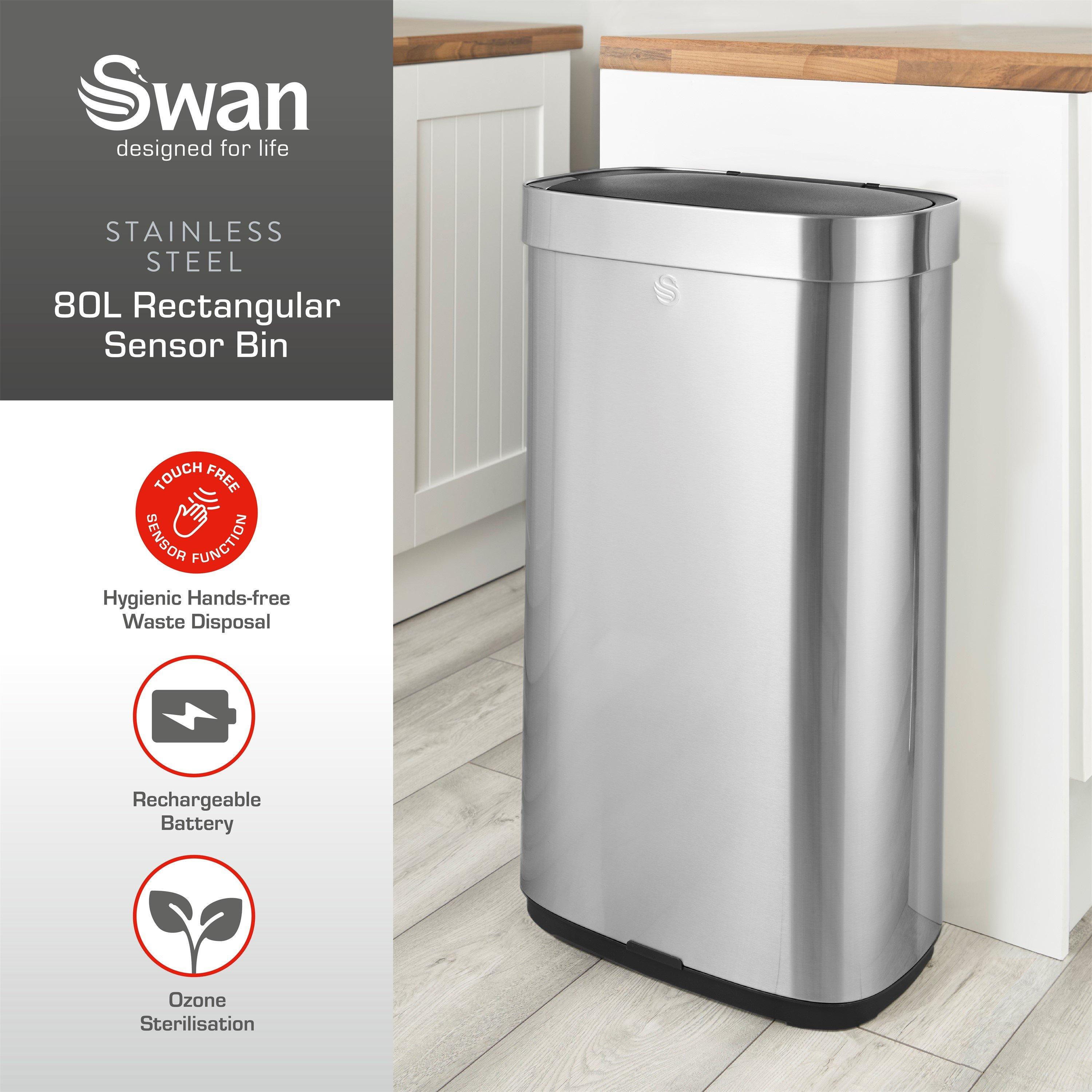 Stainless Steel - Swan - 80L Rechargeable Rectangular Sensor Bin - 2