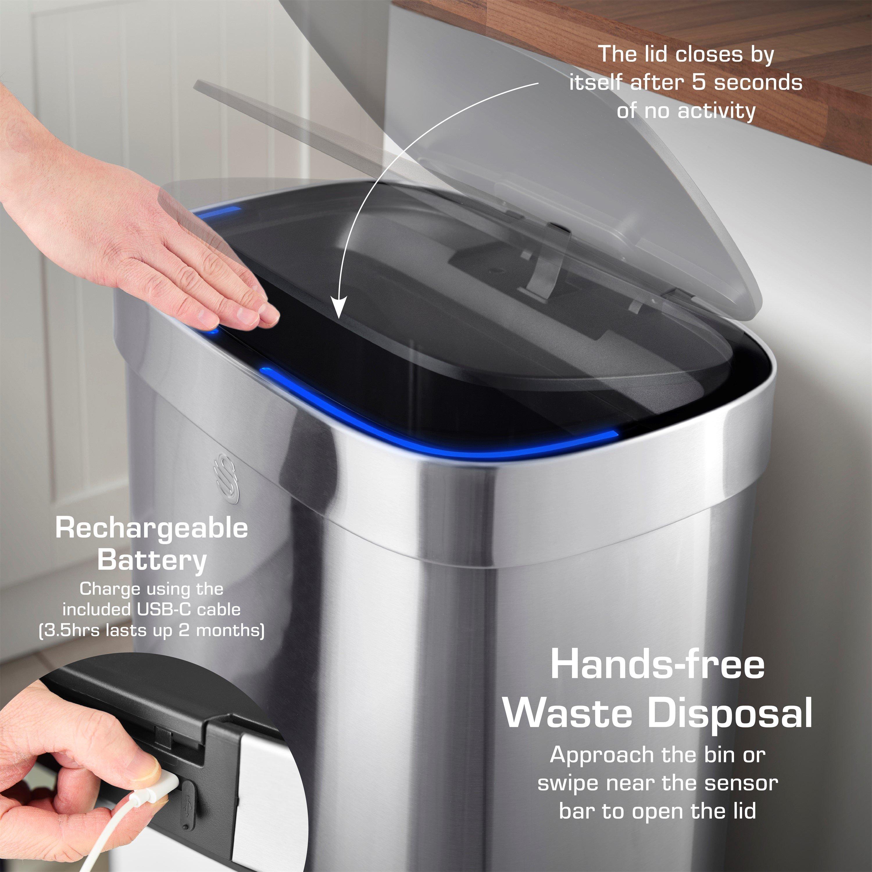 Stainless Steel - Swan - 80L Rechargeable Rectangular Sensor Bin - 3