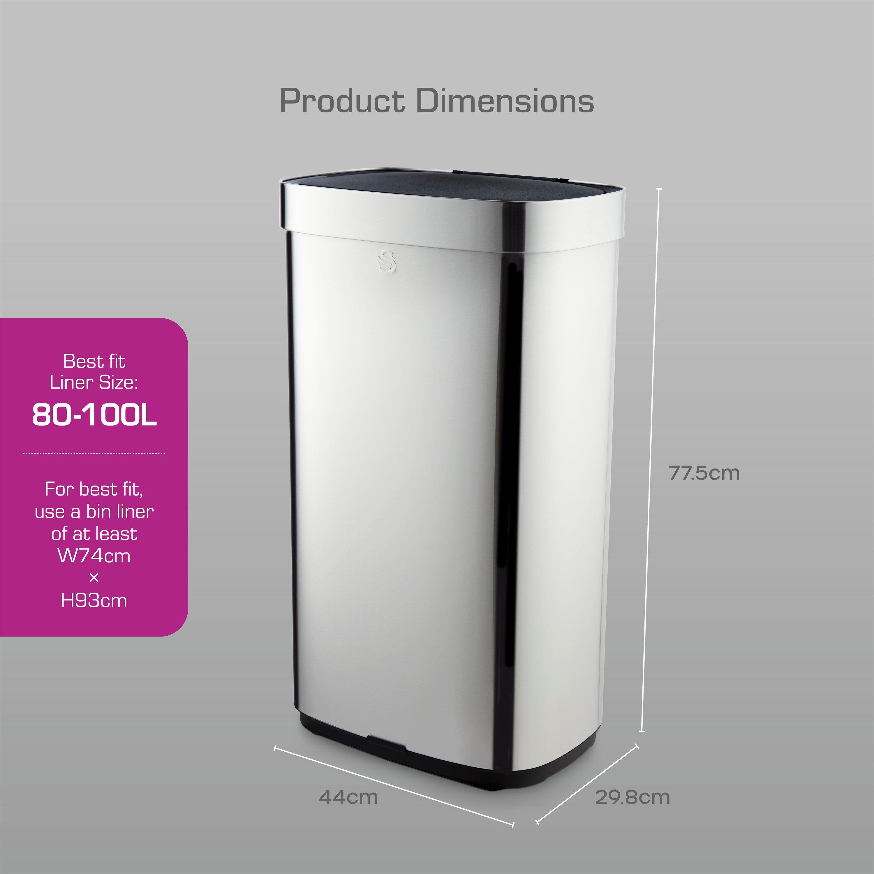 Stainless Steel - Swan - 80L Rechargeable Rectangular Sensor Bin - 6