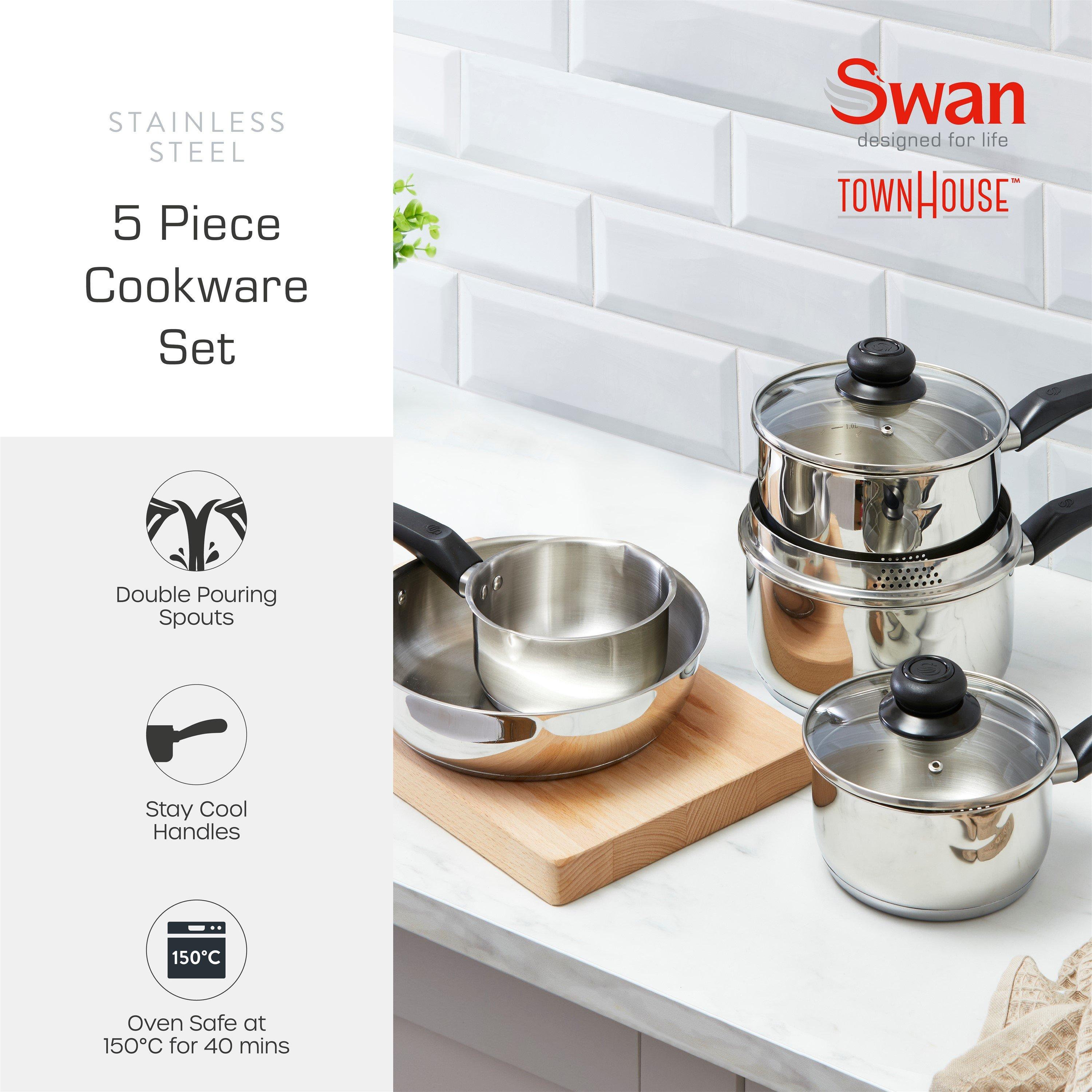 Stainless Steel - Swan - Townhouse 5 Piece Cookware Set S/Steel - 2