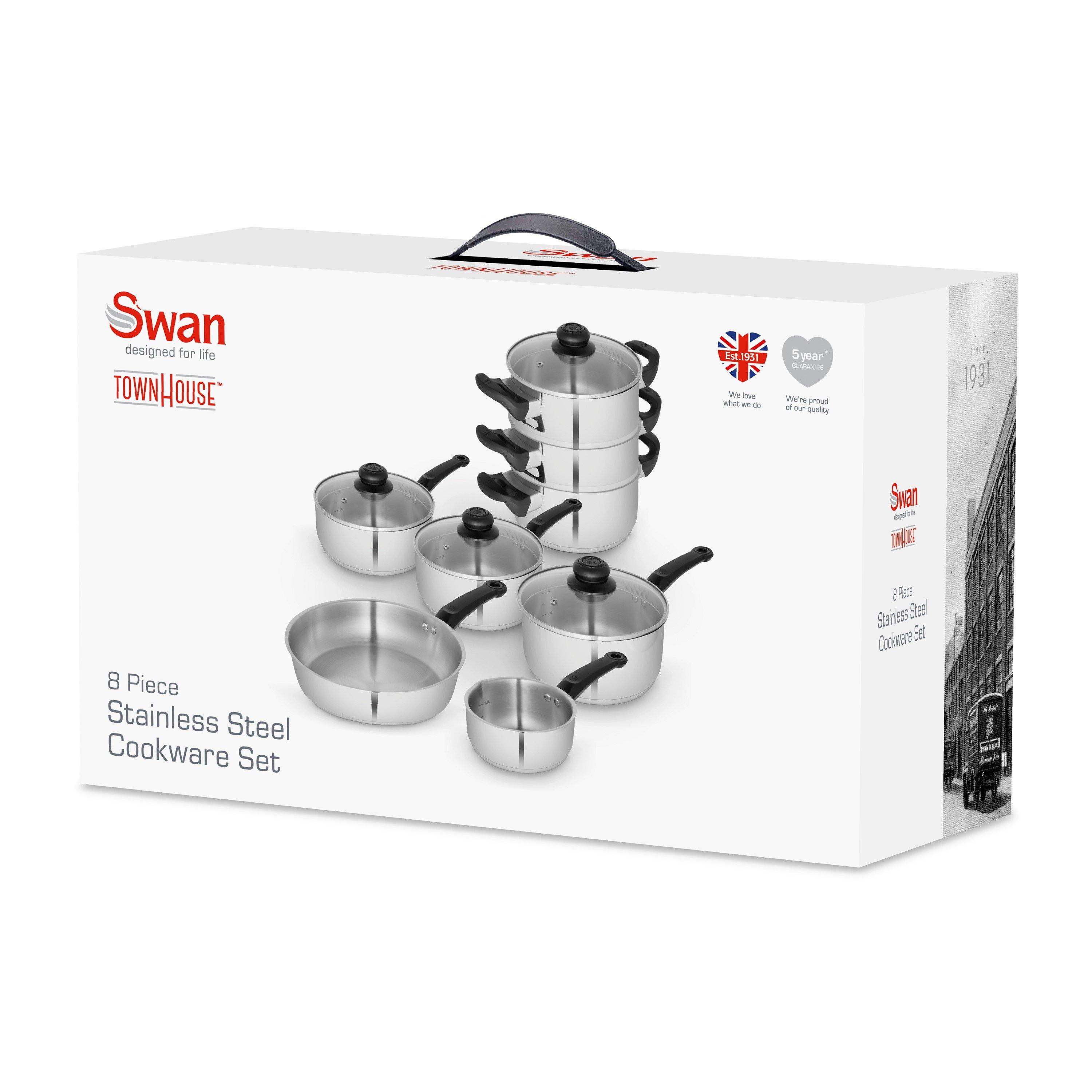Stainless Steel - Swan - Townhouse 8 Piece Cookware Set S/Steel - 8