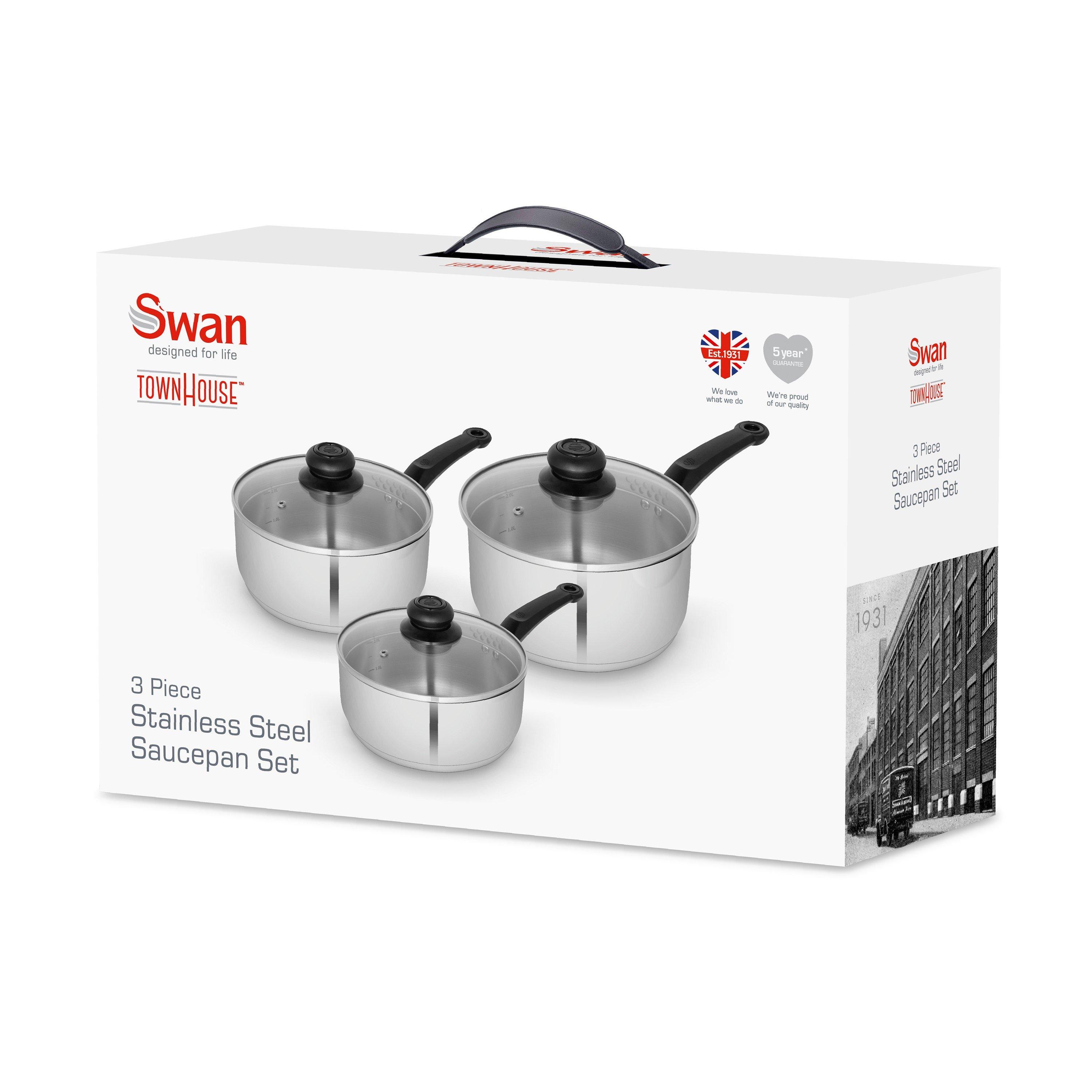 Stainless Steel - Swan - Townhouse 3 Piece Saucepan Set S/Steel - 8
