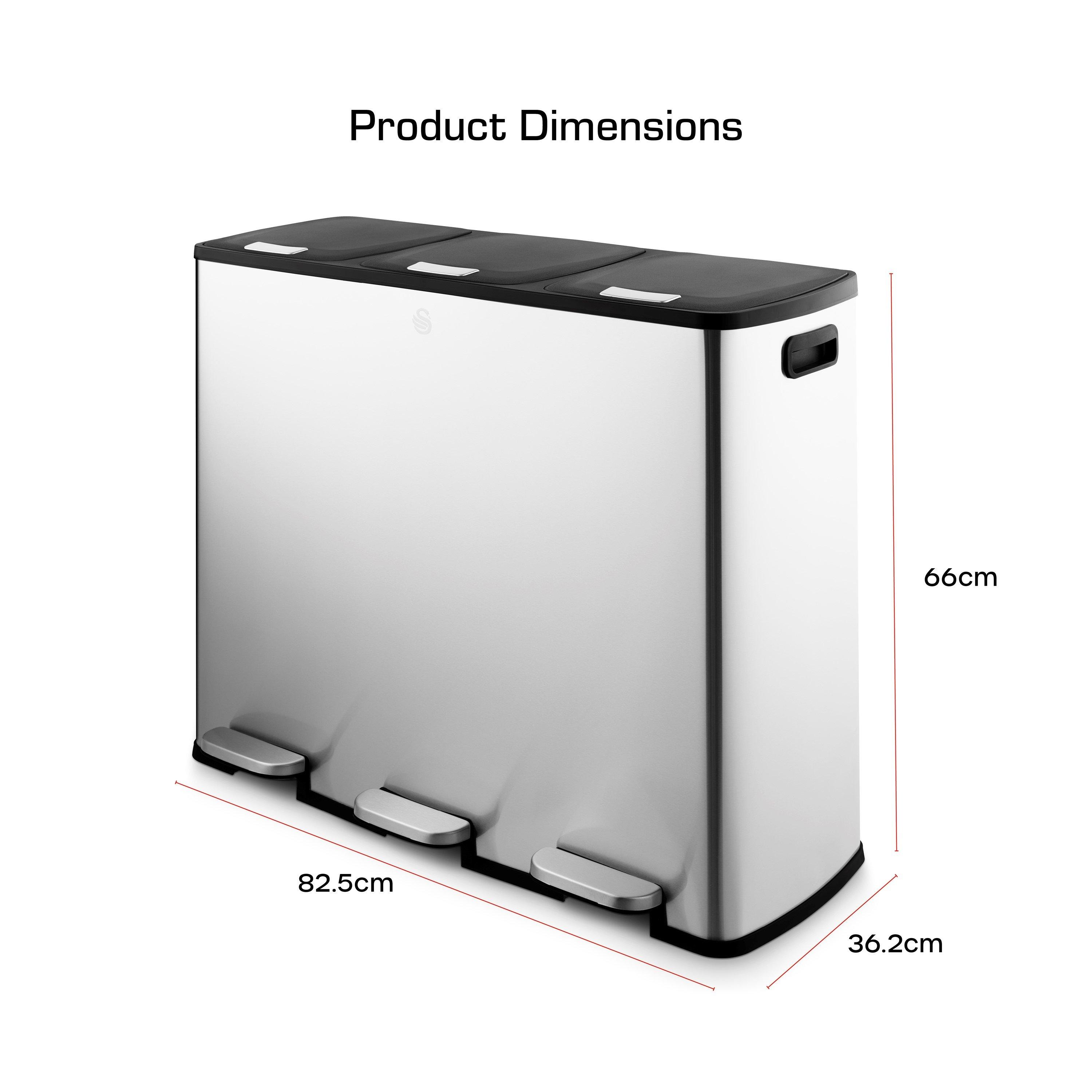 Stainless Steel - Swan - 90L Recycling Bin 3x30L - 6