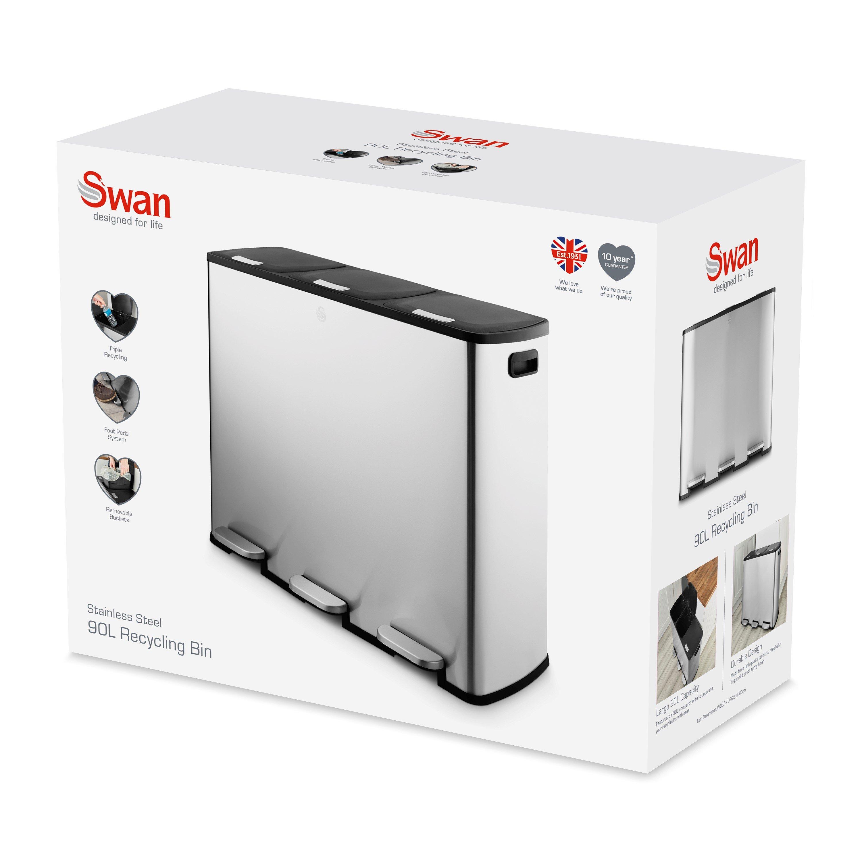 Stainless Steel - Swan - 90L Recycling Bin 3x30L - 9