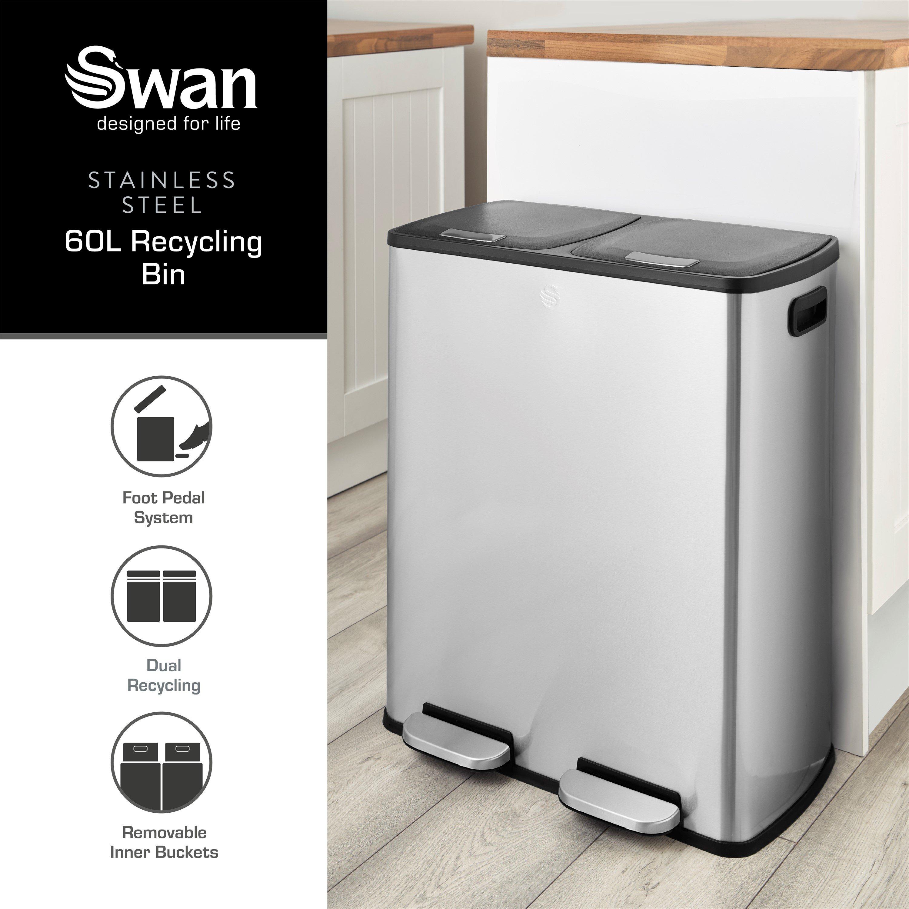 Stainless Steel - Swan - 60L Recycling Bin 2x30L - 2