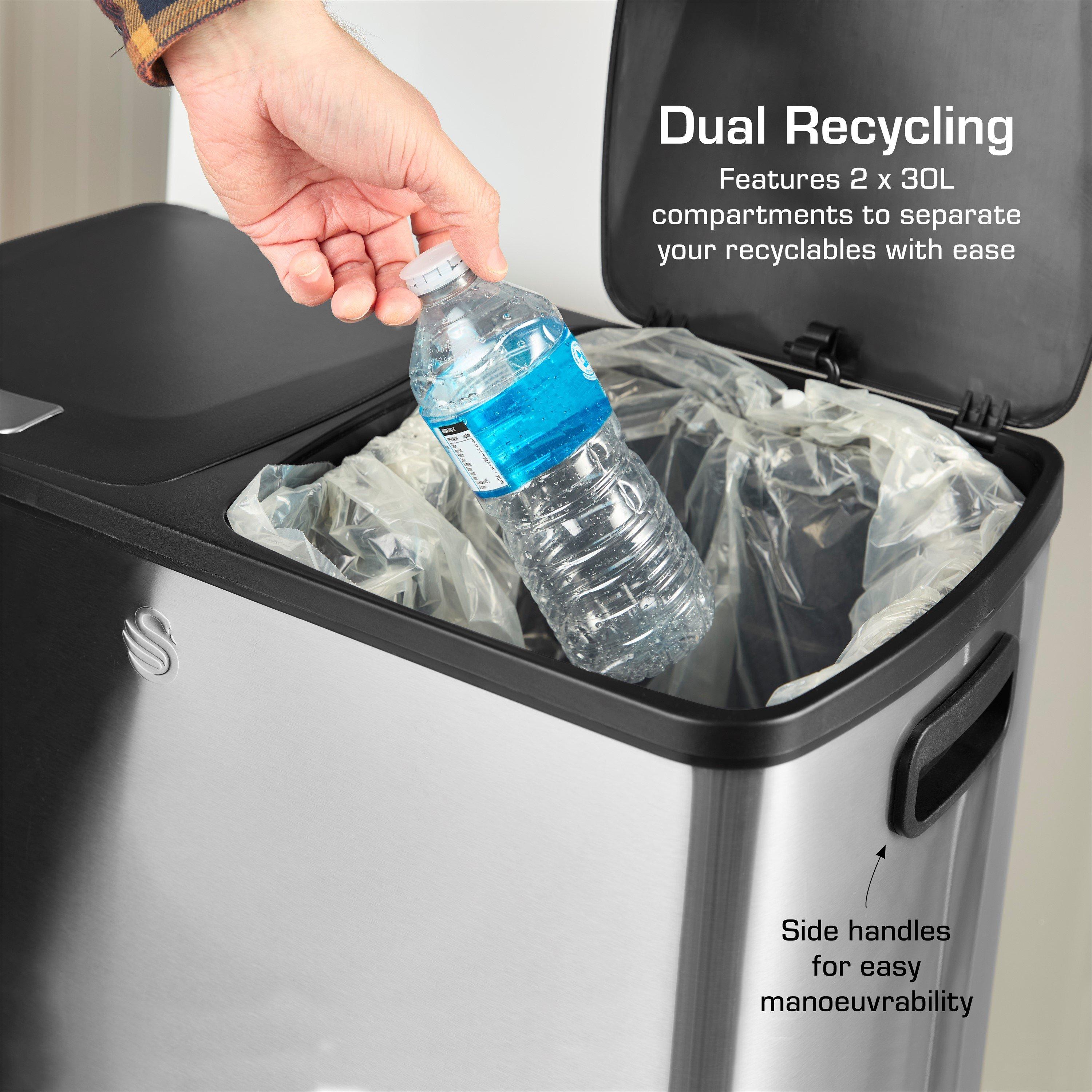 Stainless Steel - Swan - 60L Recycling Bin 2x30L - 3