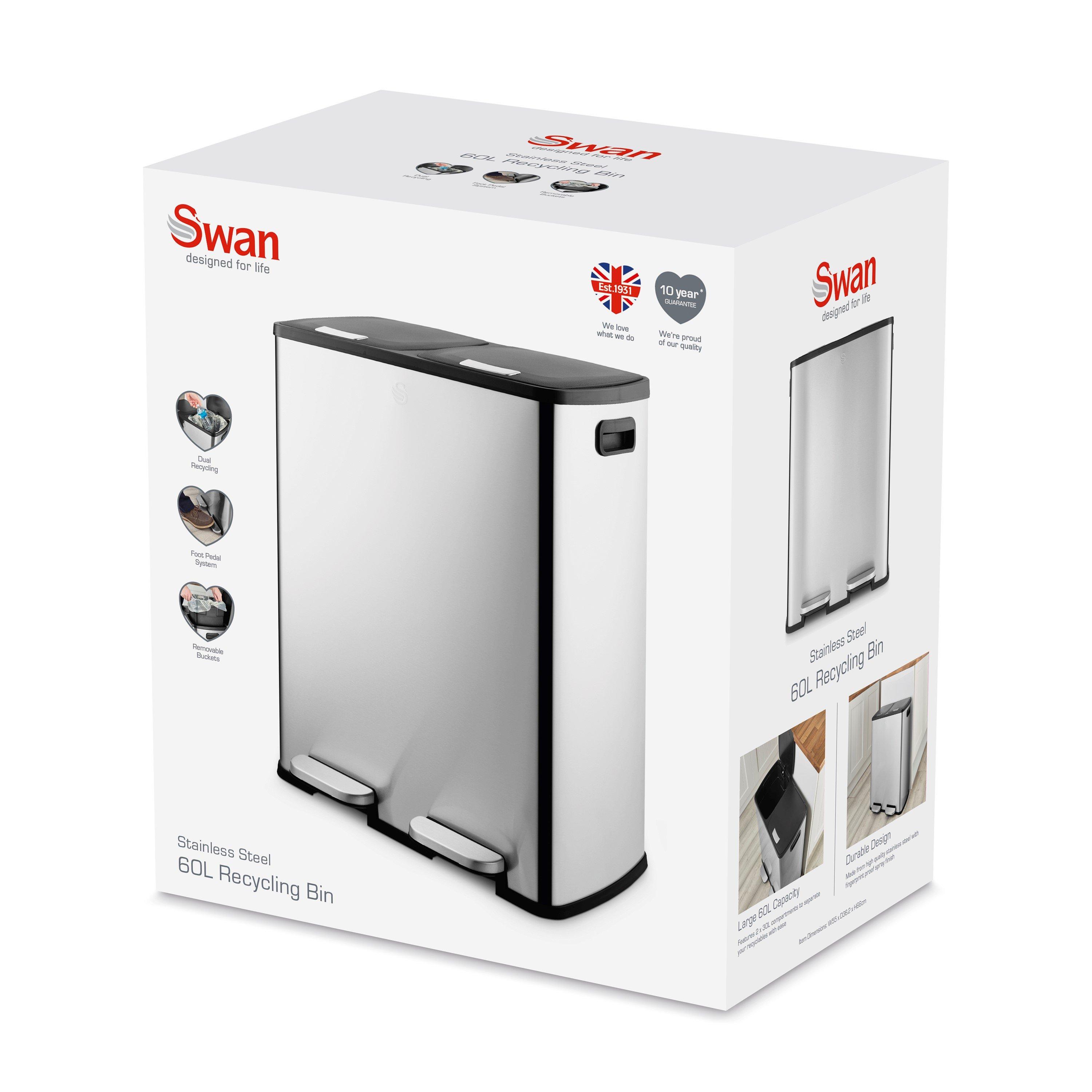 Stainless Steel - Swan - 60L Recycling Bin 2x30L - 9