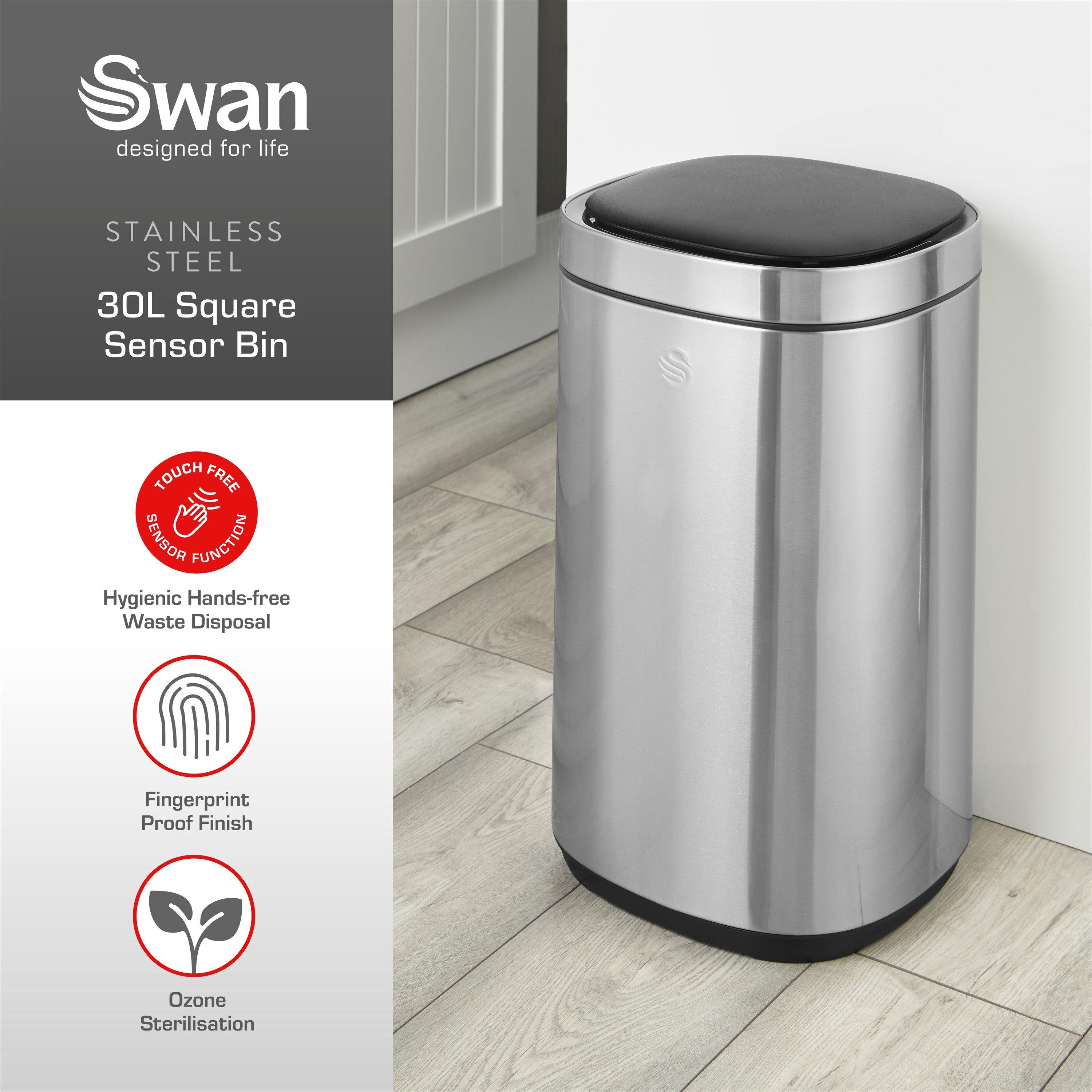 Stainless Steel - Swan - 30L Square Sensor Bin - 2