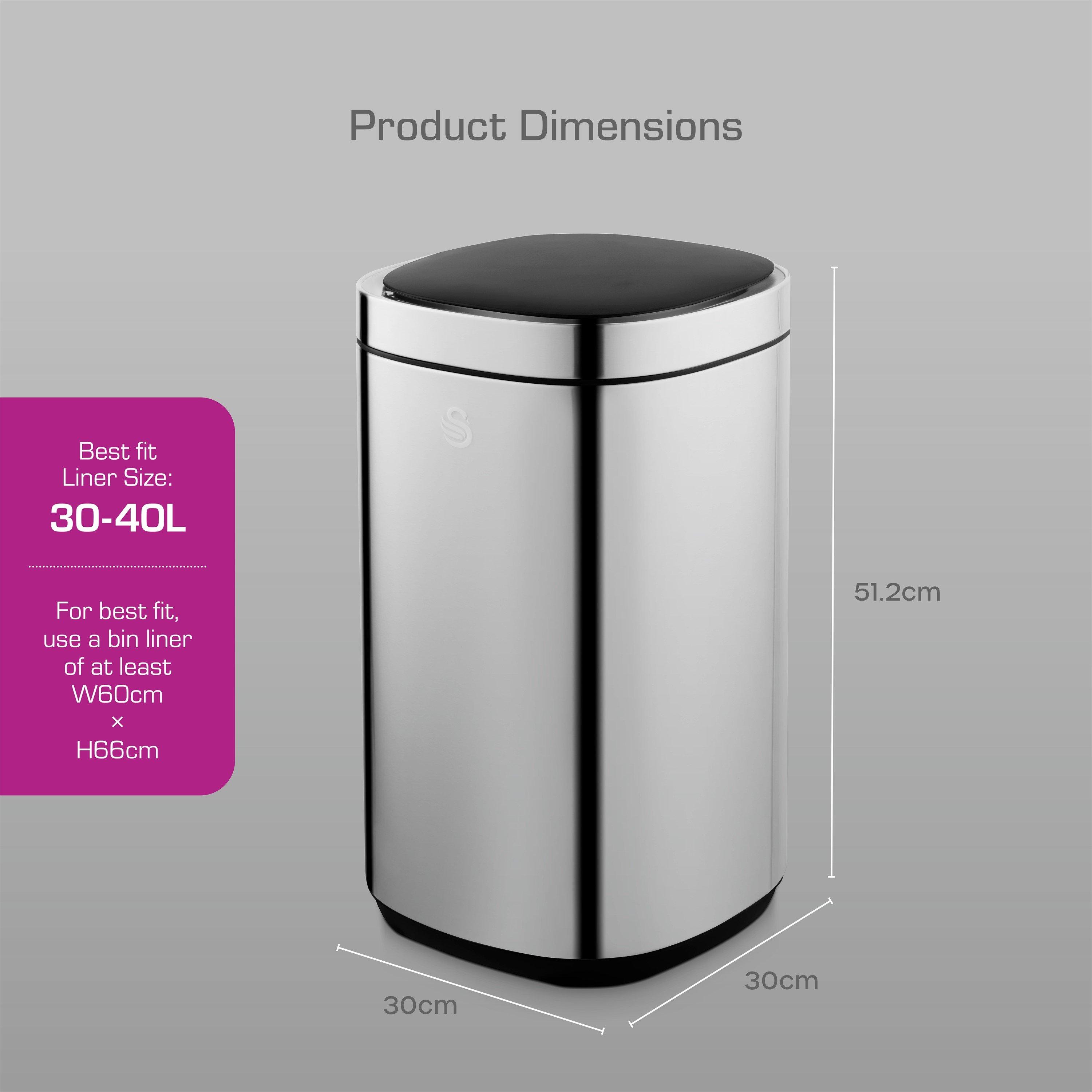 Stainless Steel - Swan - 30L Square Sensor Bin - 6