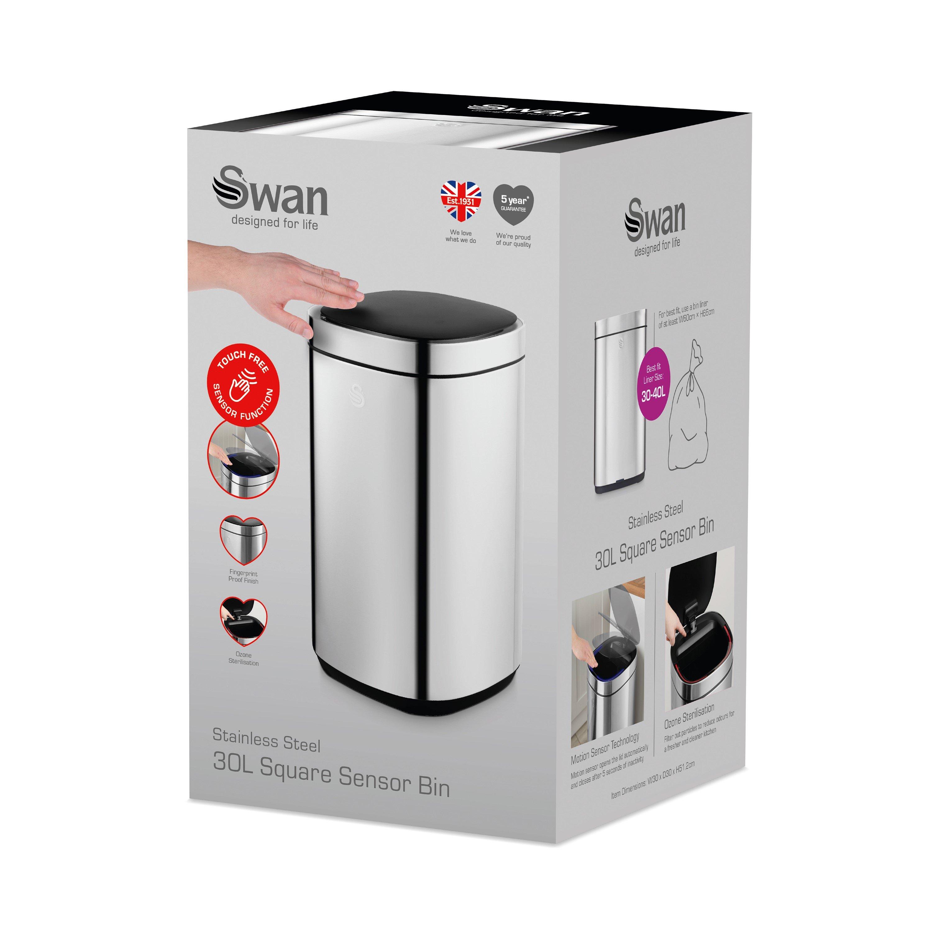 Stainless Steel - Swan - 30L Square Sensor Bin - 9