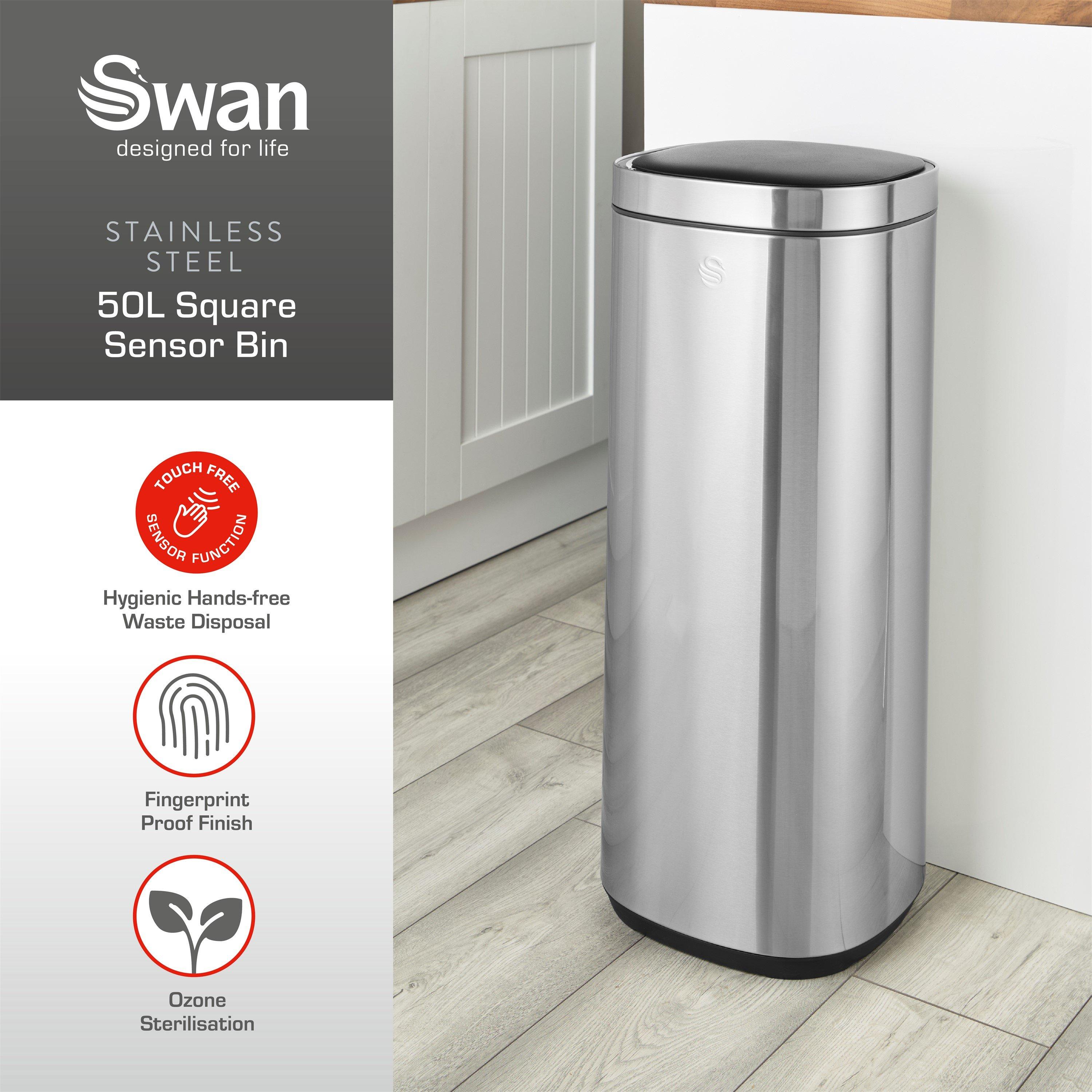 Stainless Steel - Swan - 50L Square Sensor Bin - 2