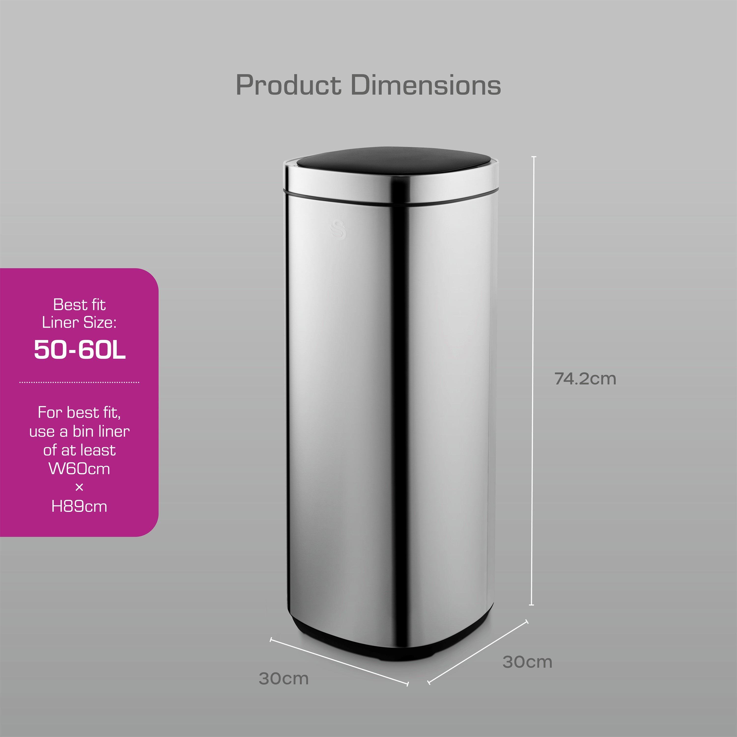 Stainless Steel - Swan - 50L Square Sensor Bin - 6