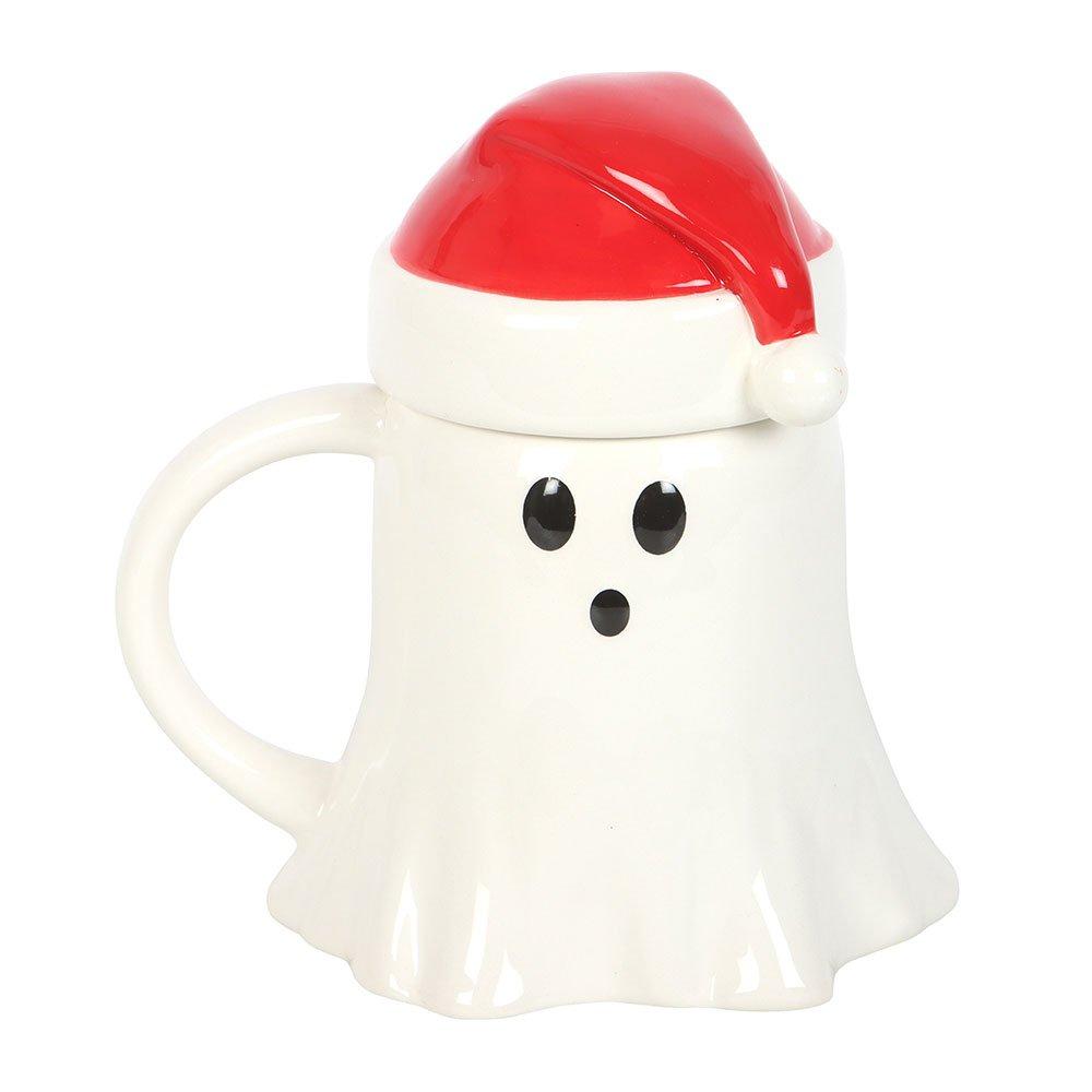 White - Something Different - Ghost Shaped Mug with Santa Hat Lid - 2