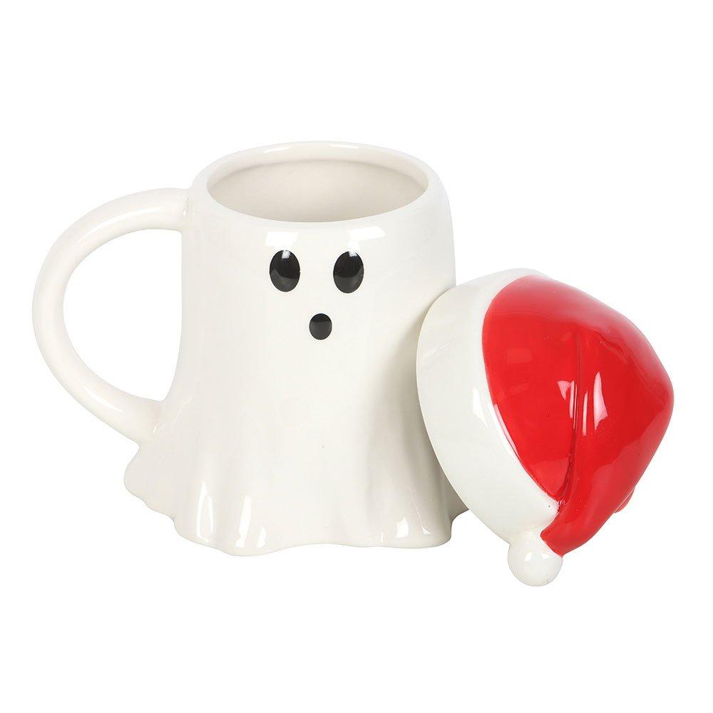 White - Something Different - Ghost Shaped Mug with Santa Hat Lid - 3
