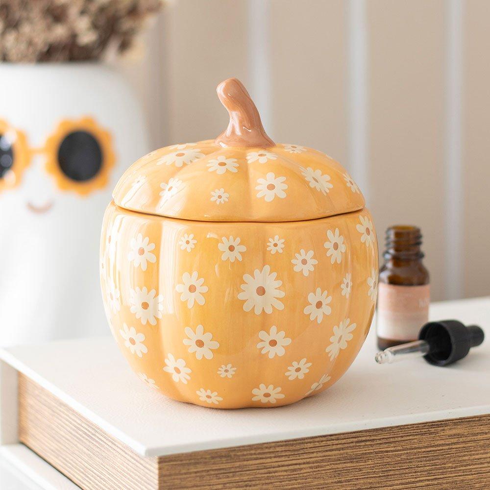 Something Different  Groovy Floral Pumpkin Oil Burner - Orange