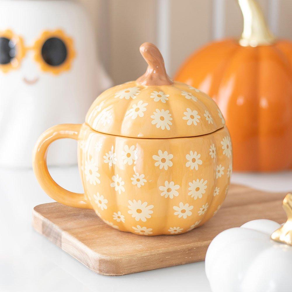 Orange - Something Different - Groovy Floral Pumpkin Lidded Mug - 1