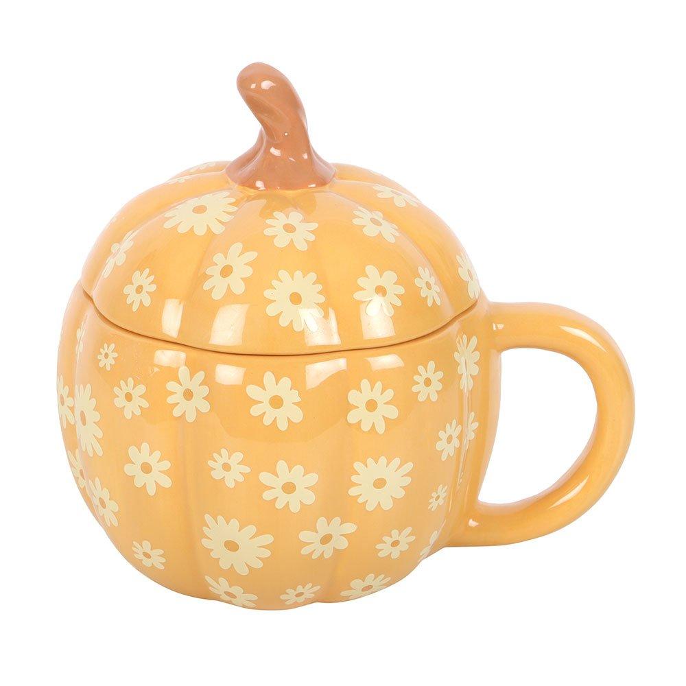 Orange - Something Different - Groovy Floral Pumpkin Lidded Mug - 2
