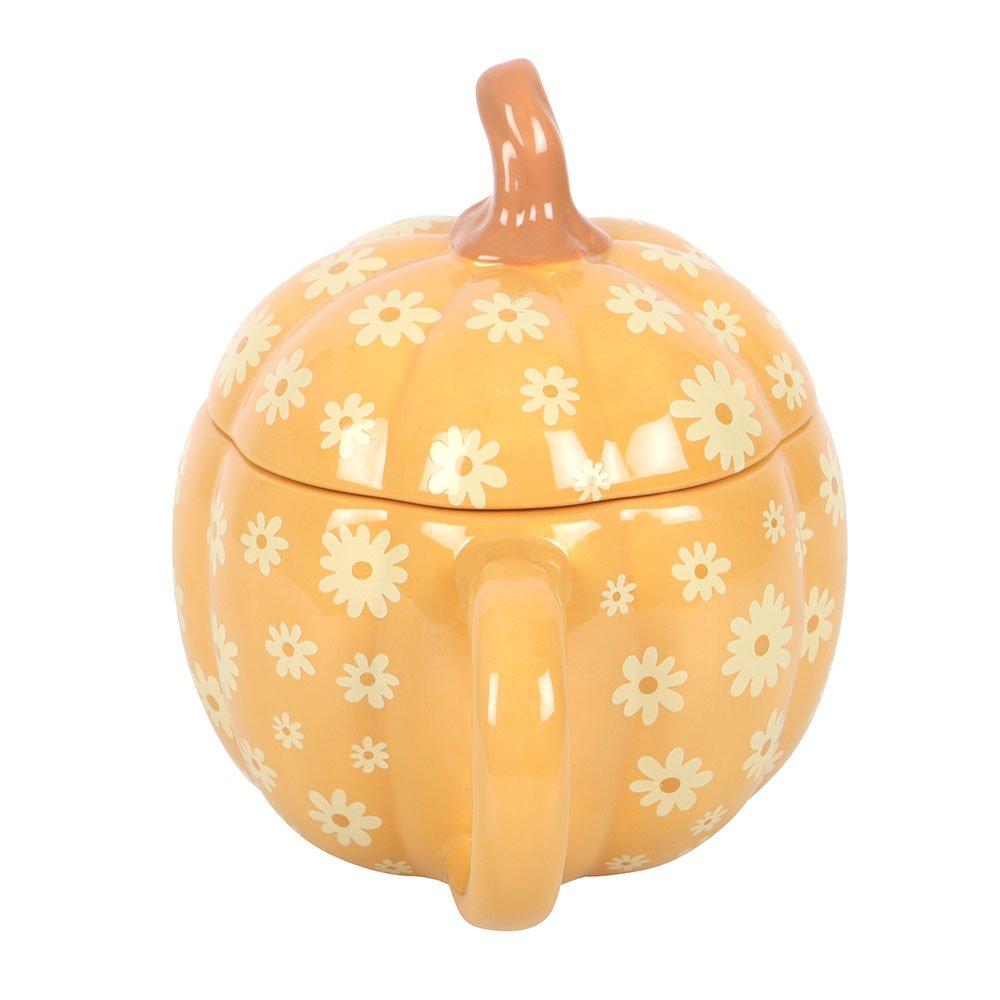 Orange - Something Different - Groovy Floral Pumpkin Lidded Mug - 3