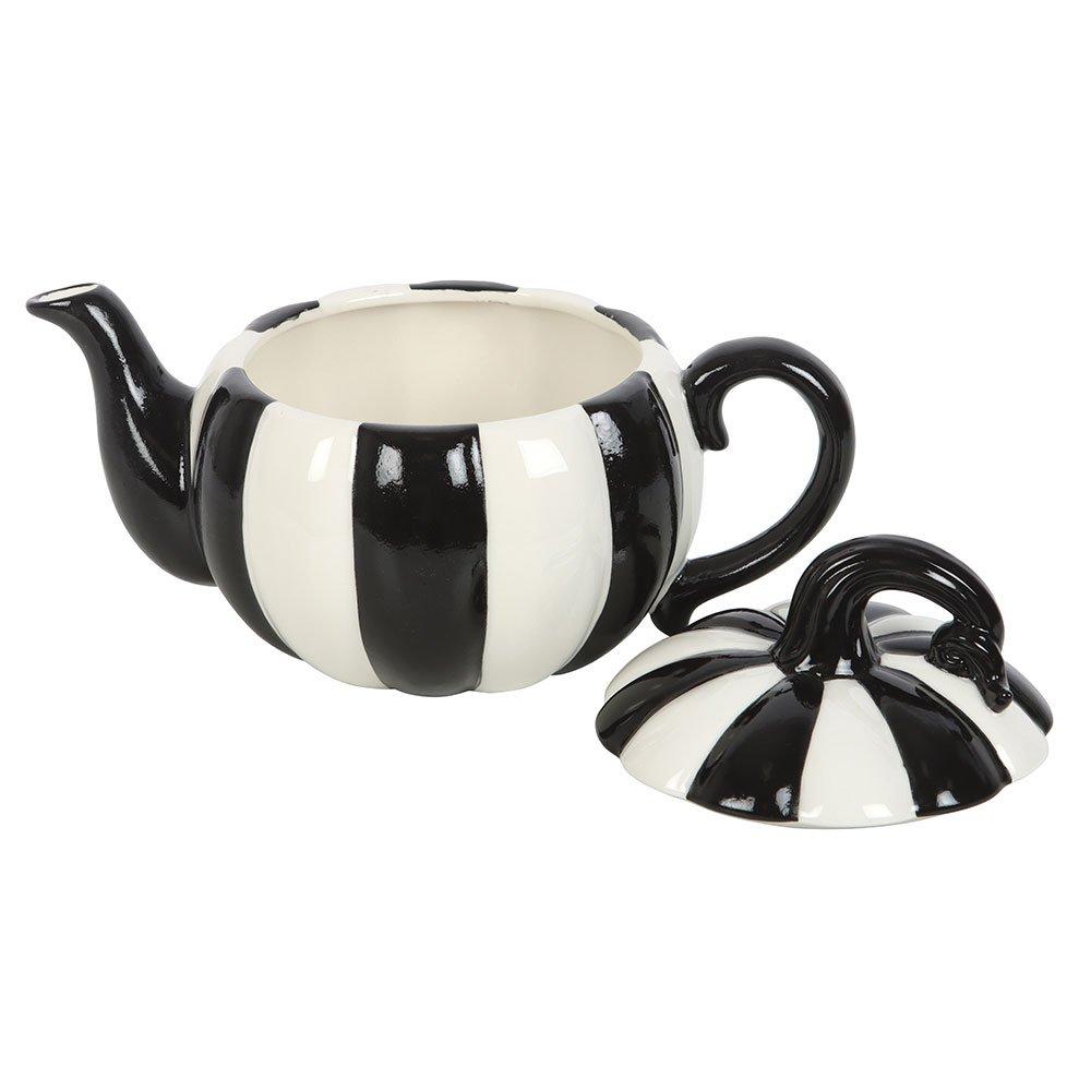 Black - Something Different - Black and White Striped Pumpkin Teapot - 2
