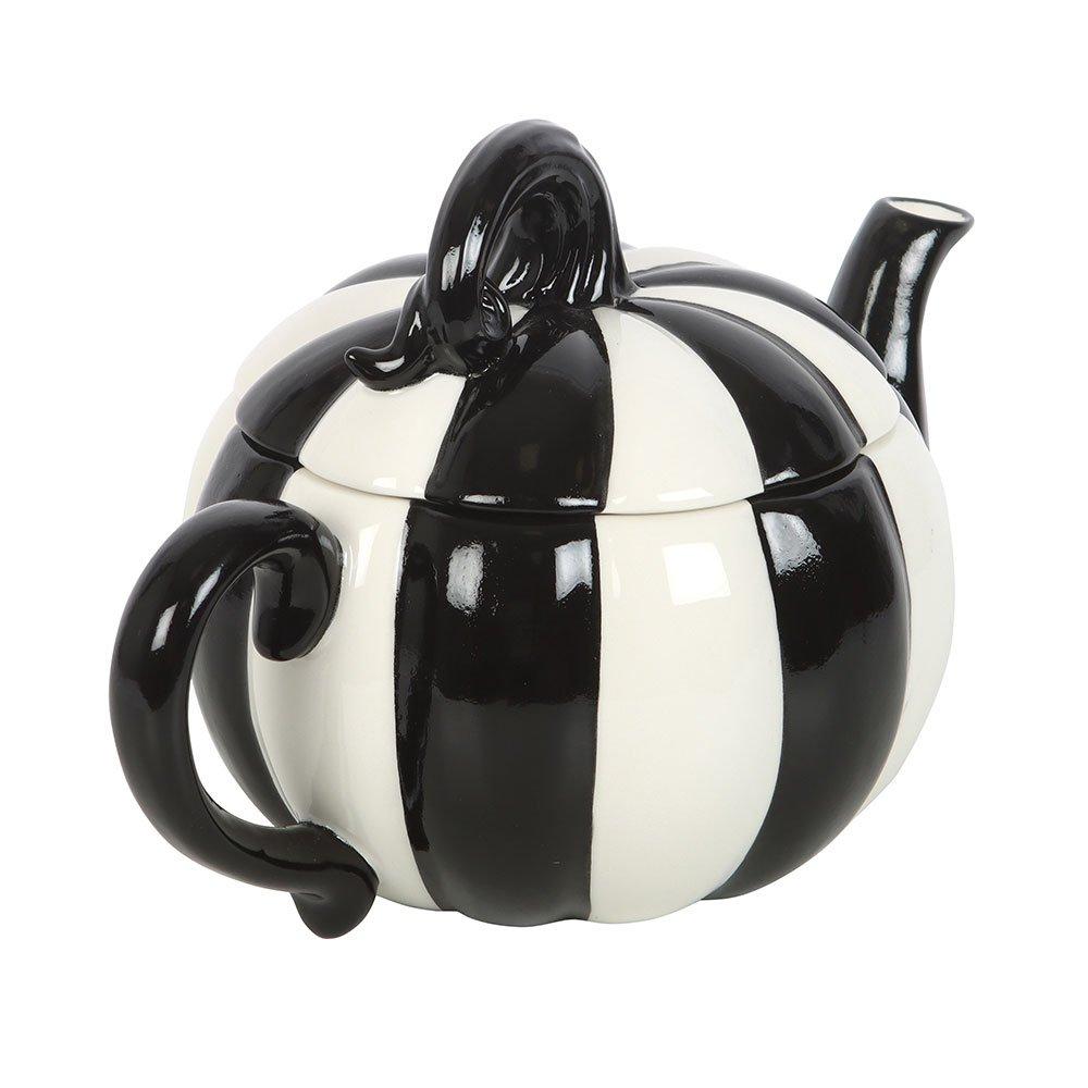 Black - Something Different - Black and White Striped Pumpkin Teapot - 3