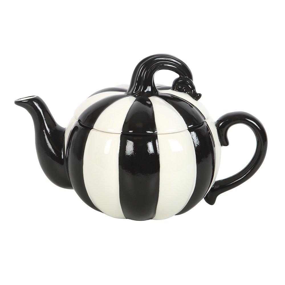 Black - Something Different - Black and White Striped Pumpkin Teapot - 5