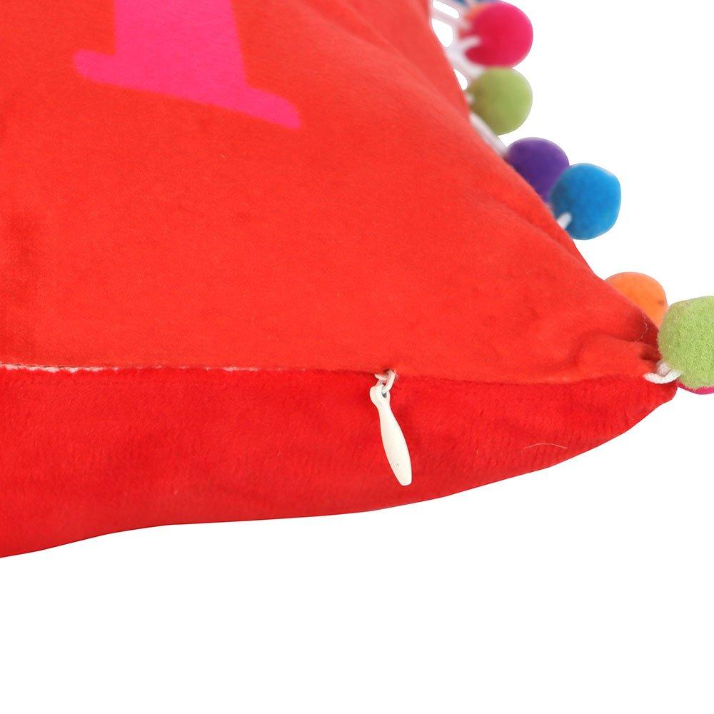 Multi - Something Different - Red Holly Jolly Cushion with Pom Poms - 3