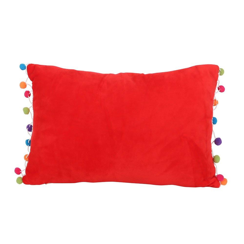 Multi - Something Different - Red Holly Jolly Cushion with Pom Poms - 4