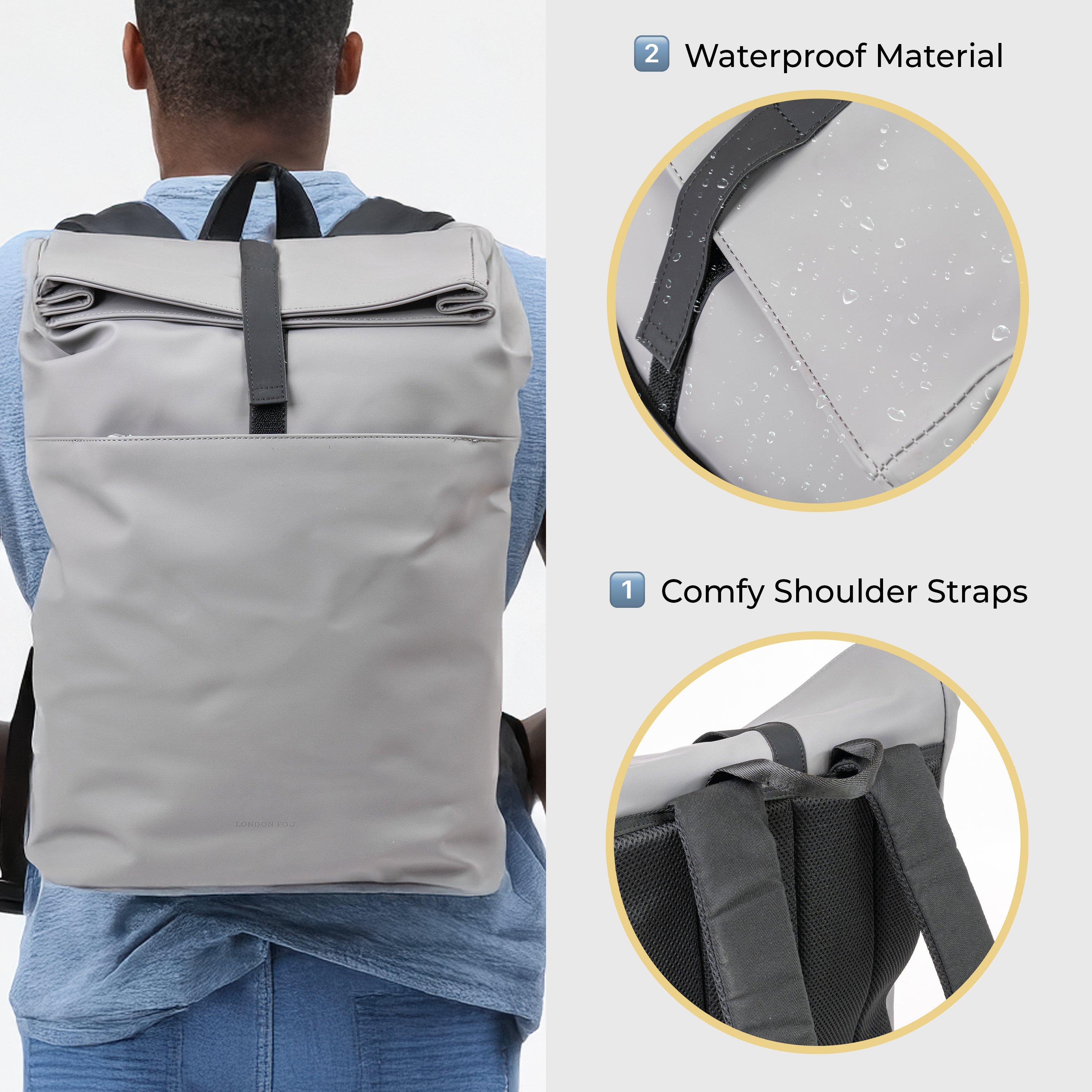 Light Grey Lfb0 - London Fog - Durable Roll-Top Backpack 13.5L Laptop Tablet Bag - 6