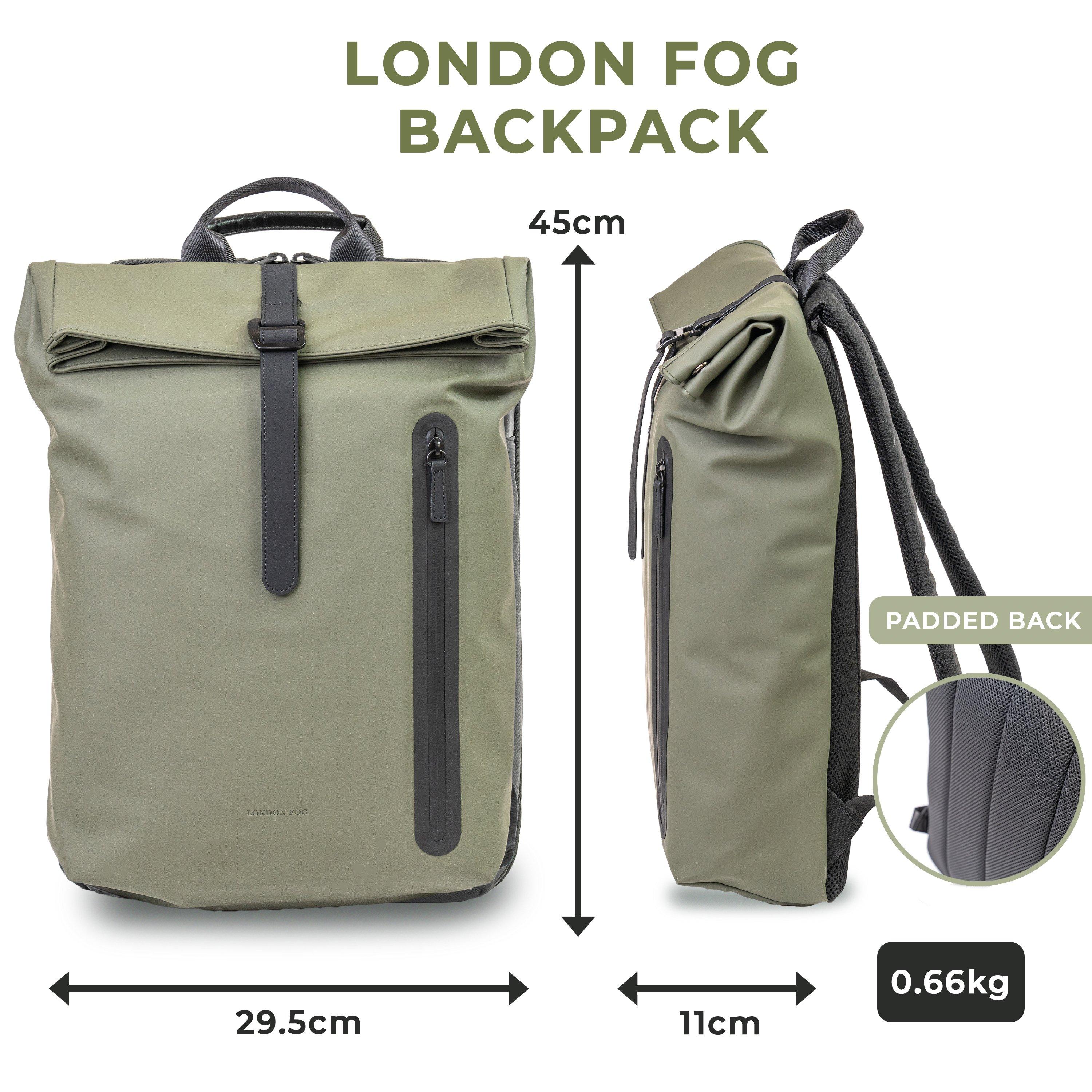 Olive Lfb001-08 - London Fog - Roll-Top Laptop Backpack Tablet Bag Organiser - 4