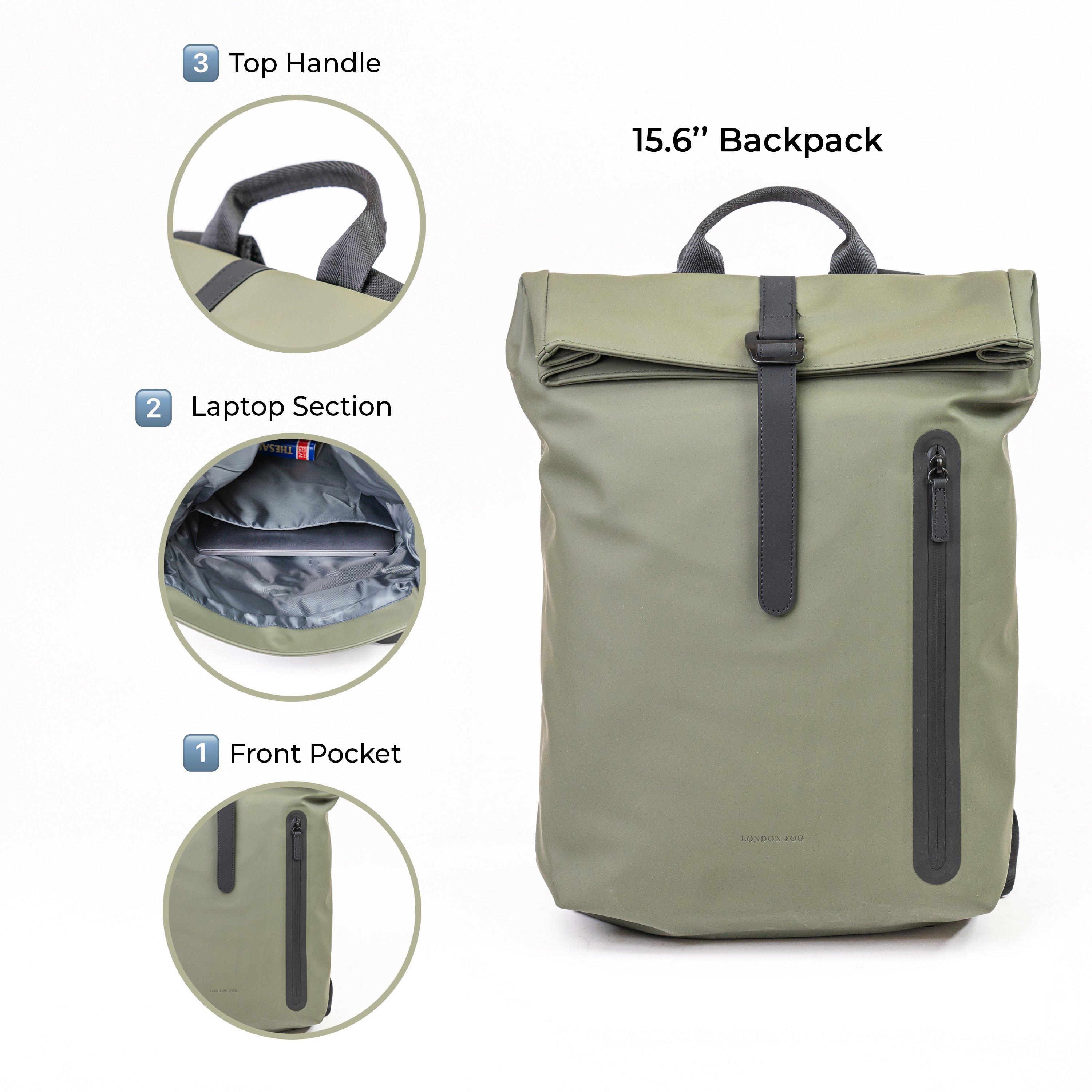Olive Lfb001-08 - London Fog - Roll-Top Laptop Backpack Tablet Bag Organiser - 6