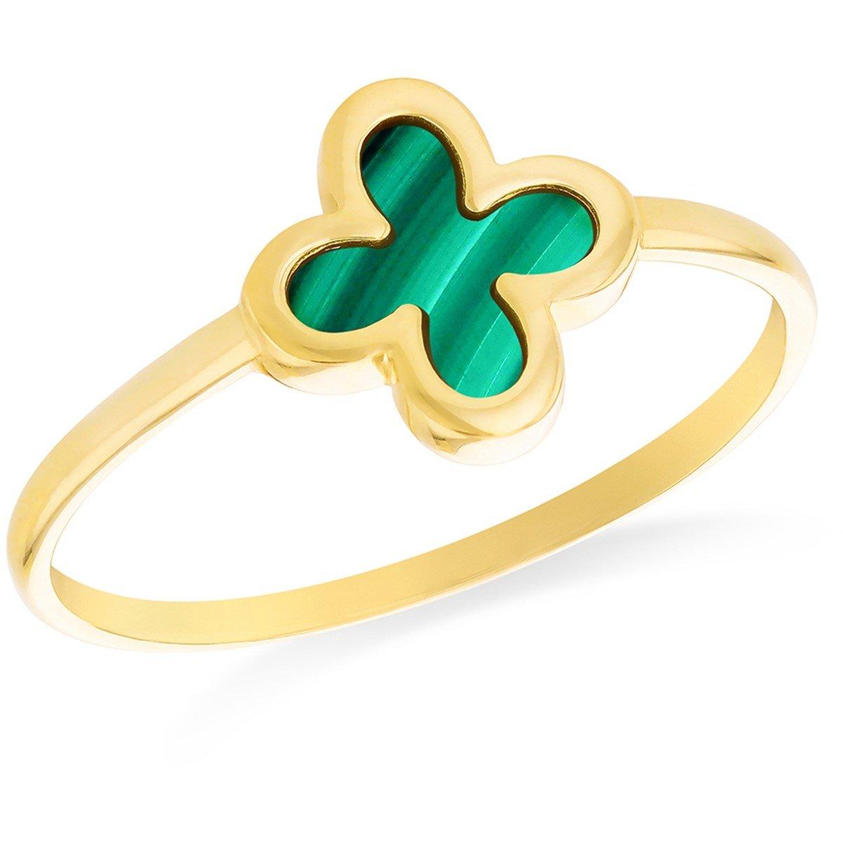 Yellow Gold - Be You - 9ct Gold Clover Malachite Ring - 1