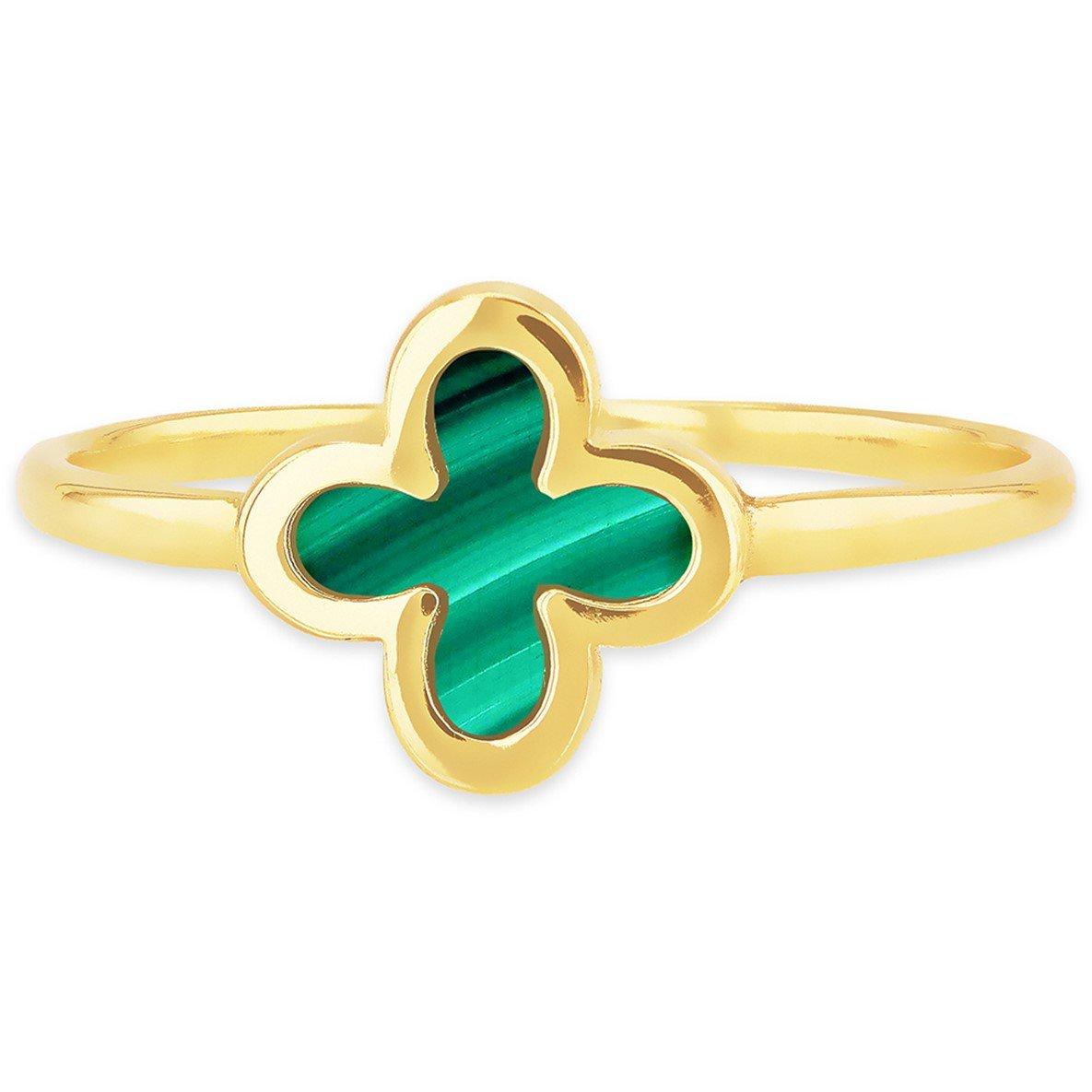 Yellow Gold - Be You - 9ct Gold Clover Malachite Ring - 2