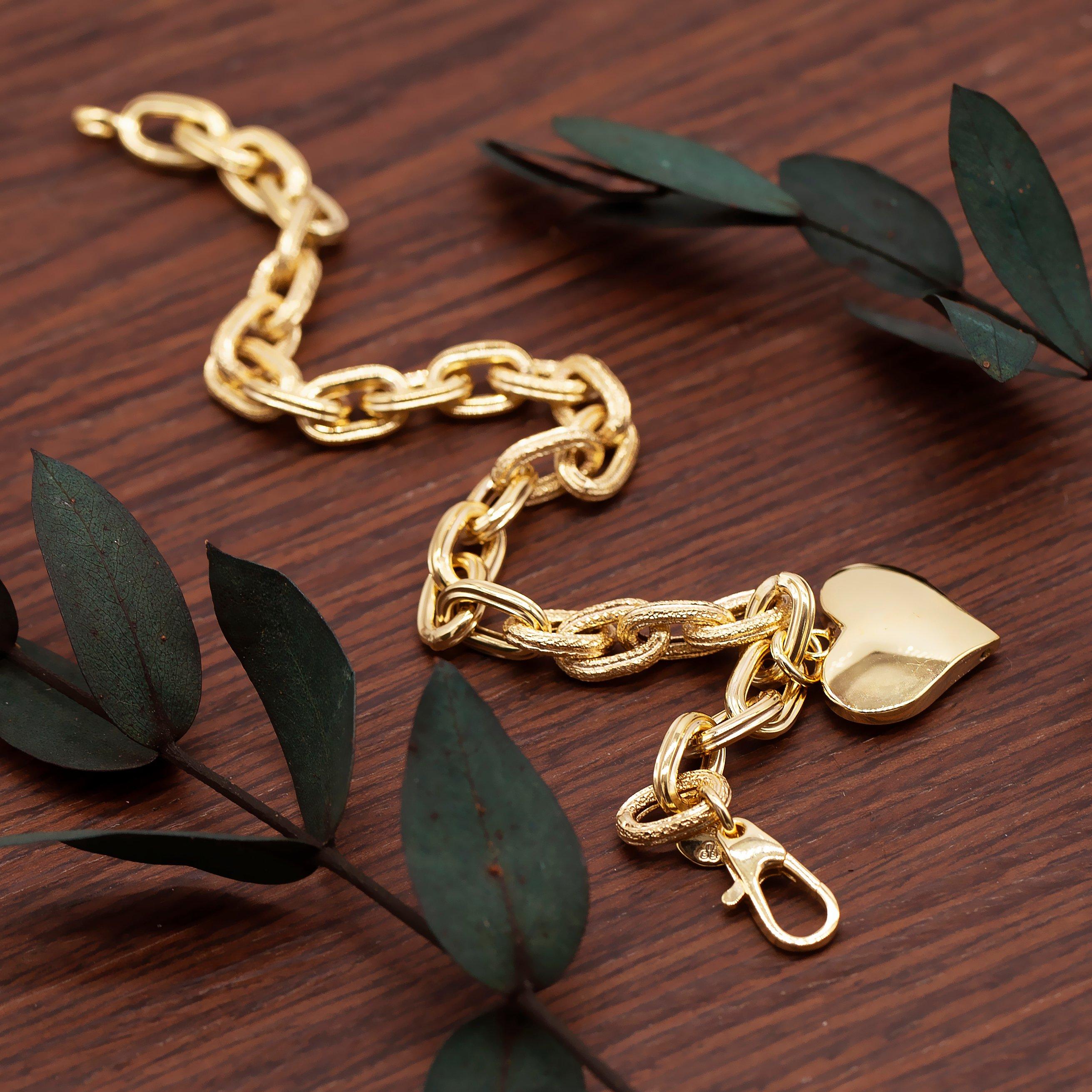 Yellow Gold - Be You - 9ct Gold Textured Oval Bracelet with Heart Charm - 3